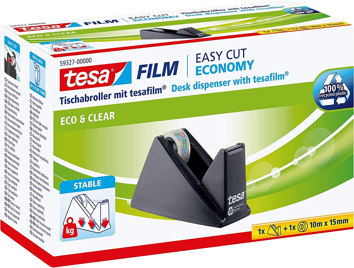 tesa Klebeband tesa Klebefilmabroller schwarz Economy (Packung, 1-St., Klebefilmabroller) 100% recyceltes Kunststoffgehäuse, lösemittelfrei