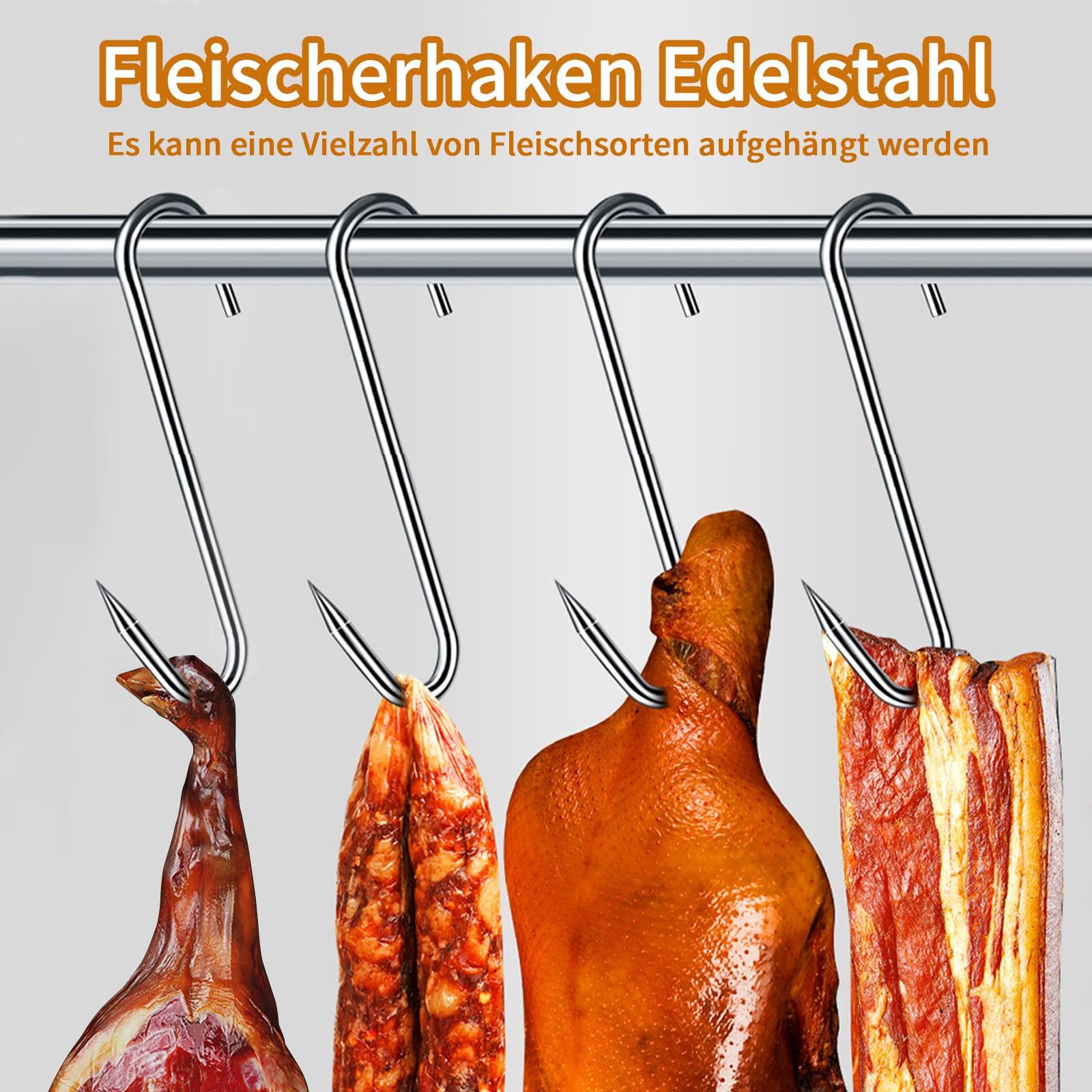 BlingBin S-Haken Fleischerhaken Edelstahl Grillhaken Räucherhaken, Hähnchen Rippen Räuchern Jagd, (1er Set, 40-St., 40tlg), Hängehaken Küchenhaken für Küche, Fleischverarbeitung (15cm)