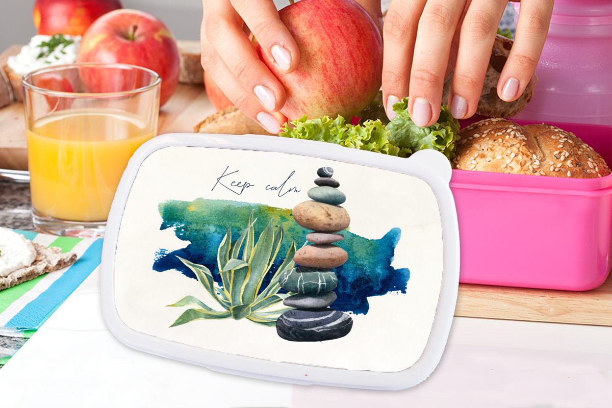 MuchoWow Lunchbox Steine Snackbox, rosa Erwachsene, Pflanzen, Kinder, Kunststoff Brotbox für - Brotdose Meer Mädchen, (2-tlg), - Kunststoff