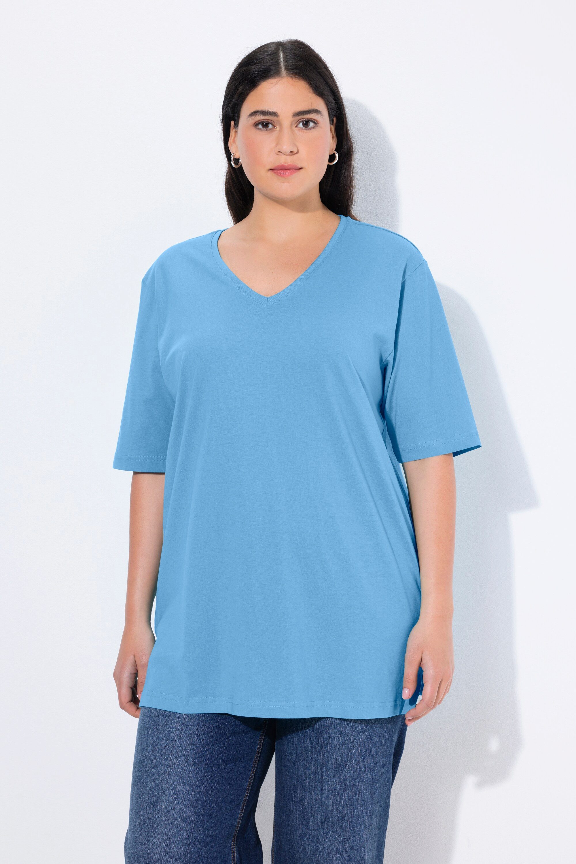 Ulla Popken T-Shirt T-Shirt V-Ausschnitt Relaxed Halbarm