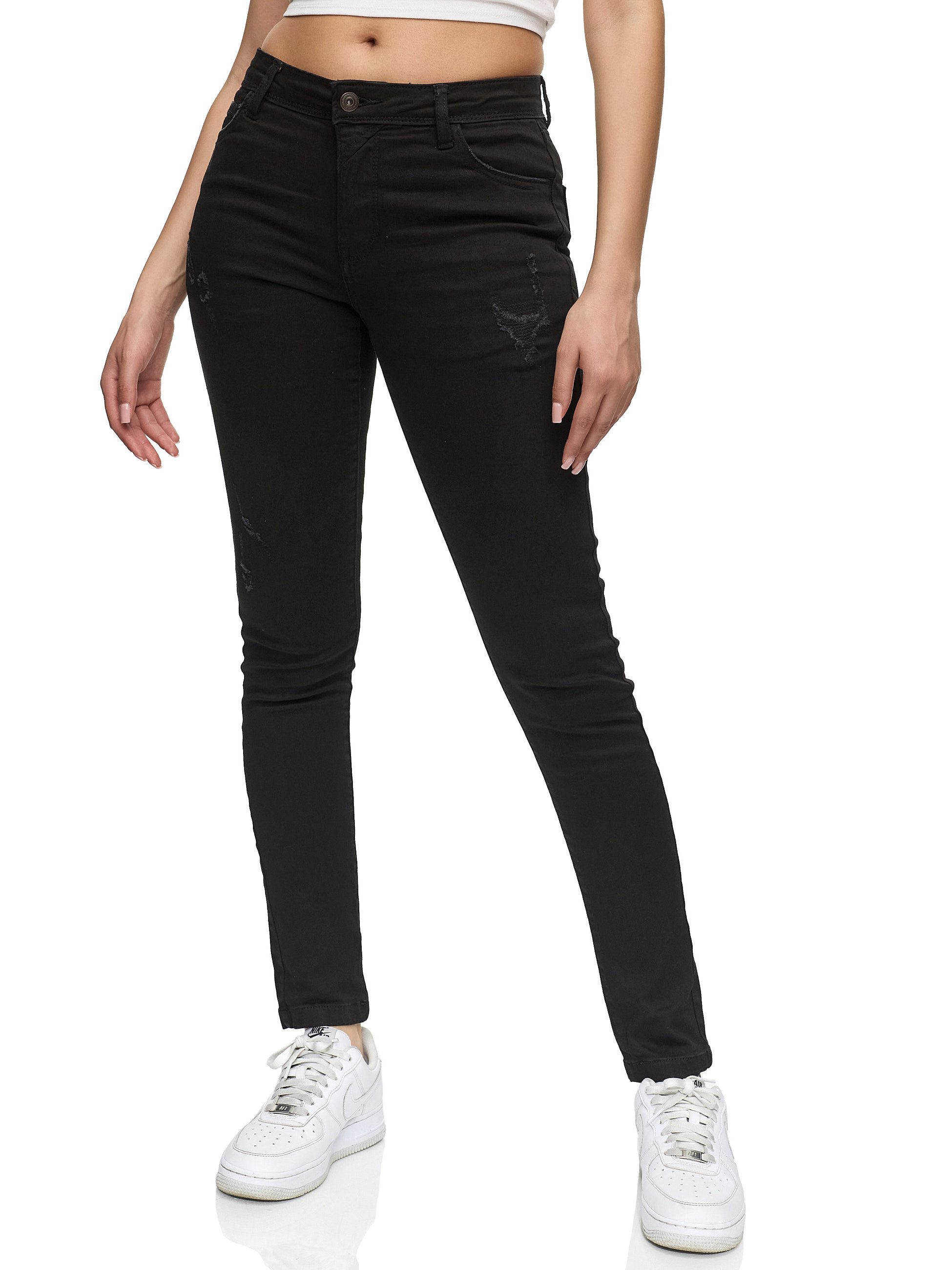 REPUBLIX Stretch-Jeans STELLA Damen Destroyed Mid Waist Stretch Denim Jeans