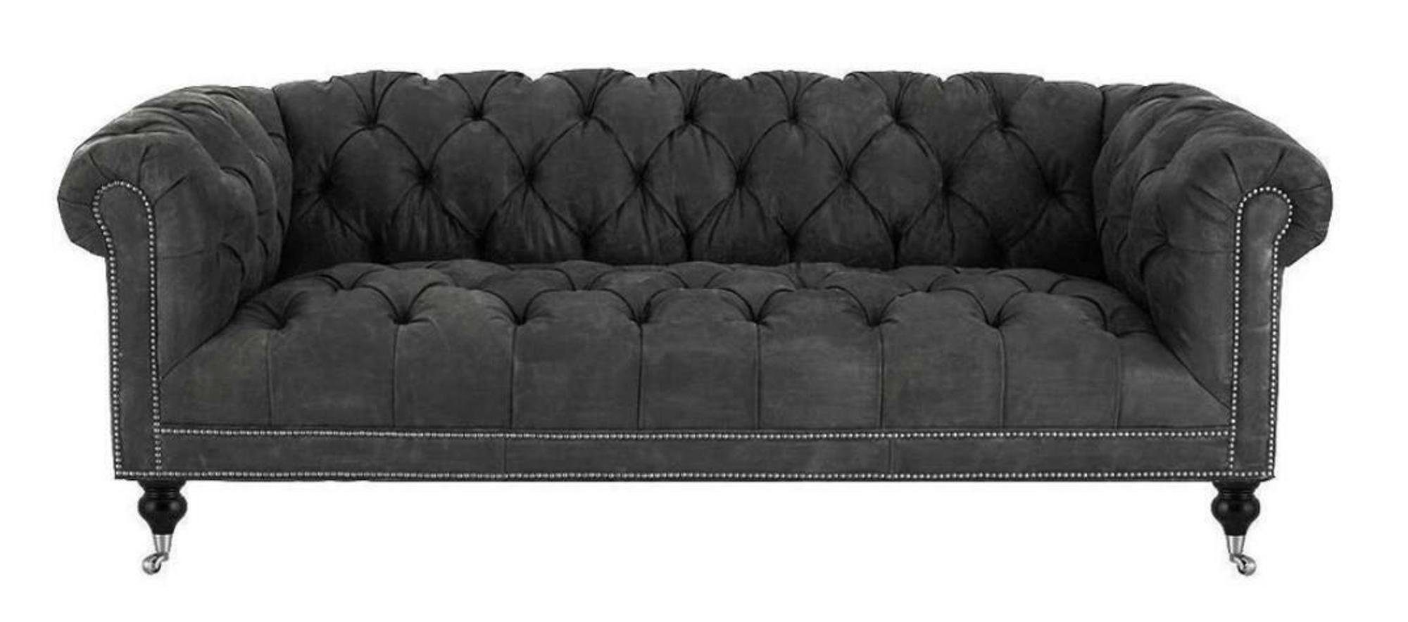 JVmoebel Chesterfield-Sofa, Braun Dreisitzer Chesterfield Modern Design Leder Sofa Design Möbel Grau