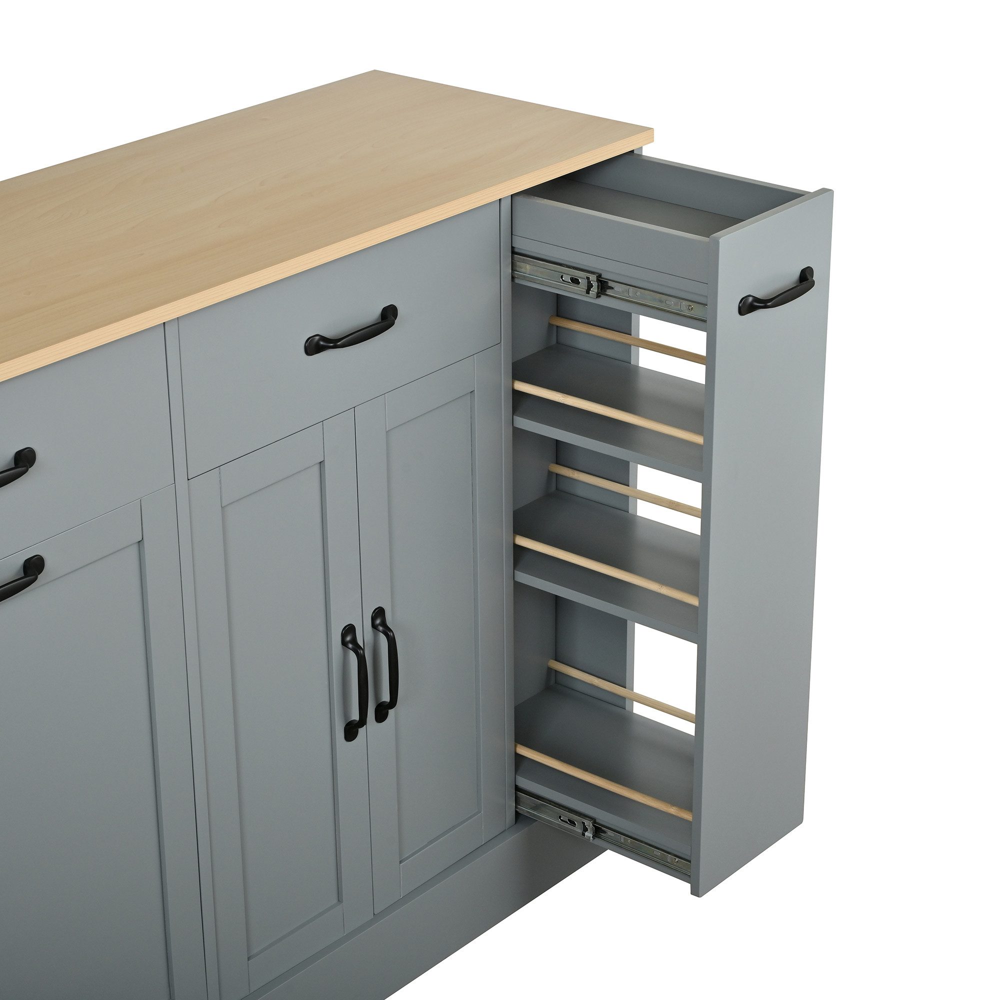 HAUSS SPOLE Sideboard mit Mülleimerfach,Küchenschrank mit Schubladen und Gewürzregal,Grau (Buffetschrank 133.5×40×86 mit Abfallbehälterfach), für Esszimmer oder Wohnzimmer