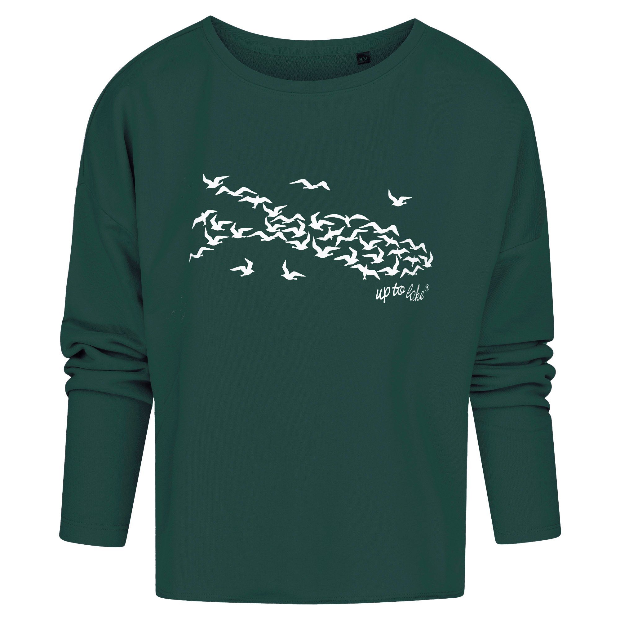 Baumwollstoff mit Design uptolake Grün/Weiß für Sweatshirt "Mövensee-Bodensee" weichem design aus Damen