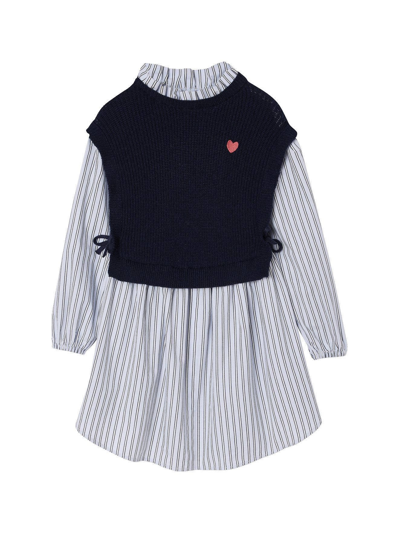 vertbaudet Hemdblusenkleid 2-in-1 Hemdblusenkleid mit Pullunder für Mädchen