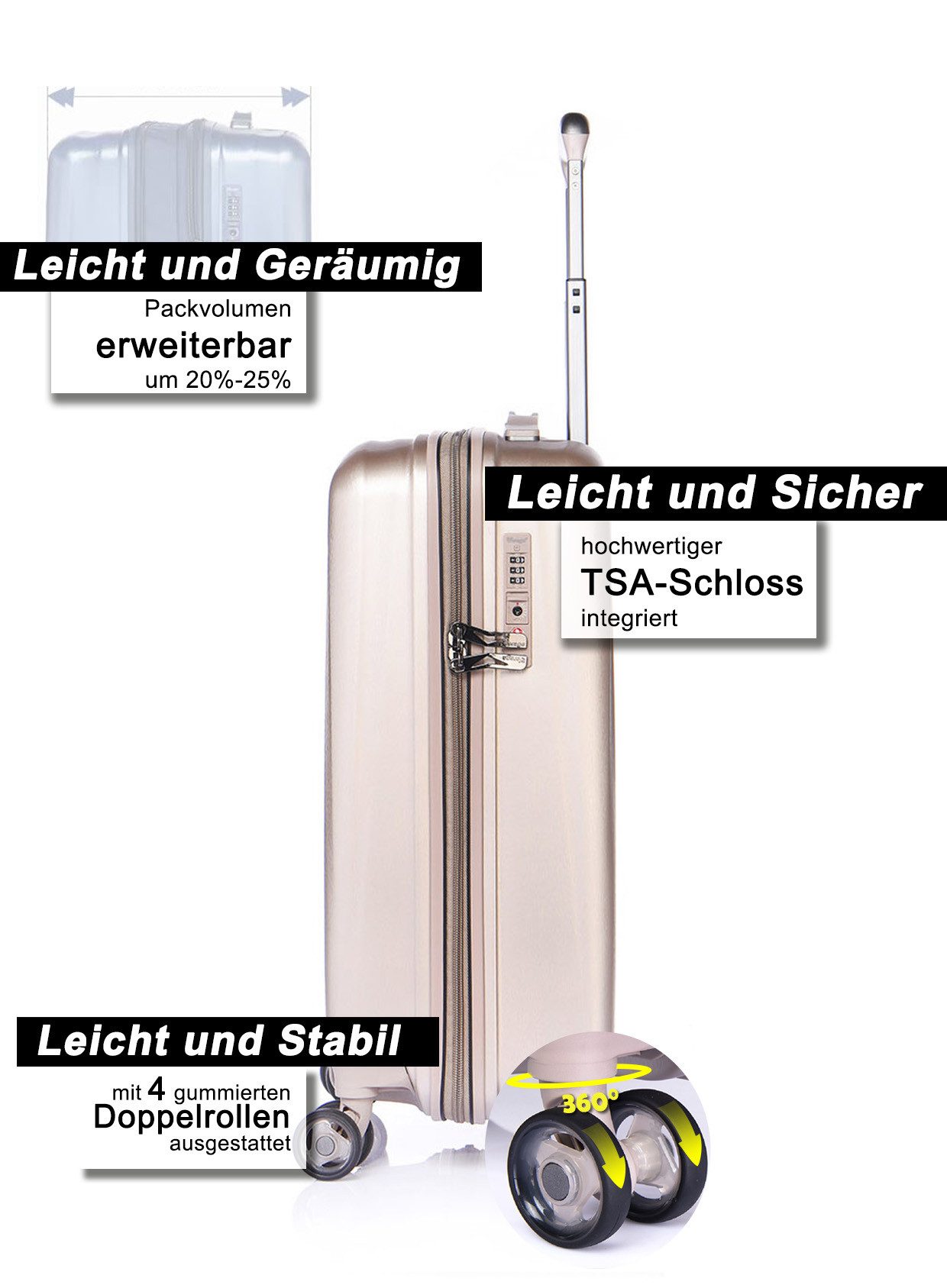 Verage Koffer Hartschalenkoffer Kinetic, weiterbarer Reisekoffer, 4 Rollen, Volumenerweiterung, leichter ABS Trolley, TSA-Zahlenschloss Koffer