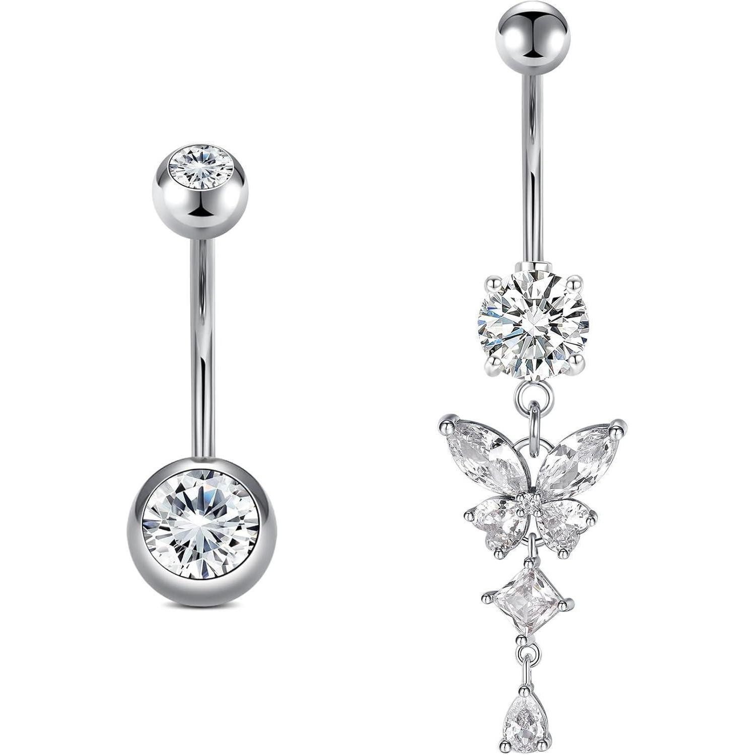 Bauchnabelpiercing Bauchnabelpiercing Chirurgenstahl Schmetterling 14mm Silber-14mm