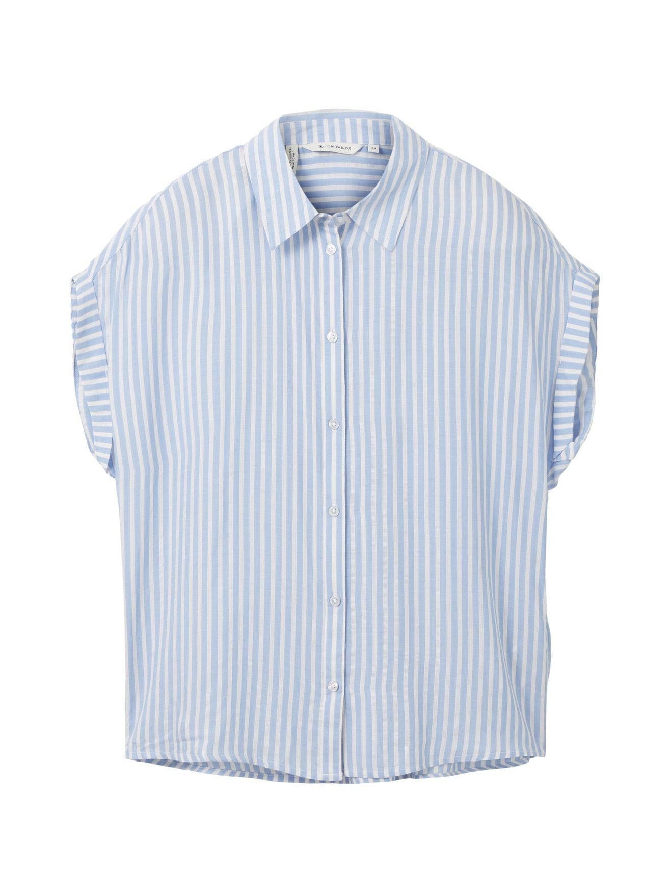 Übergröße 5364 in TAILOR Gestreifte Blau Shirt Kurzarm Blusenshirt Bluse TOM