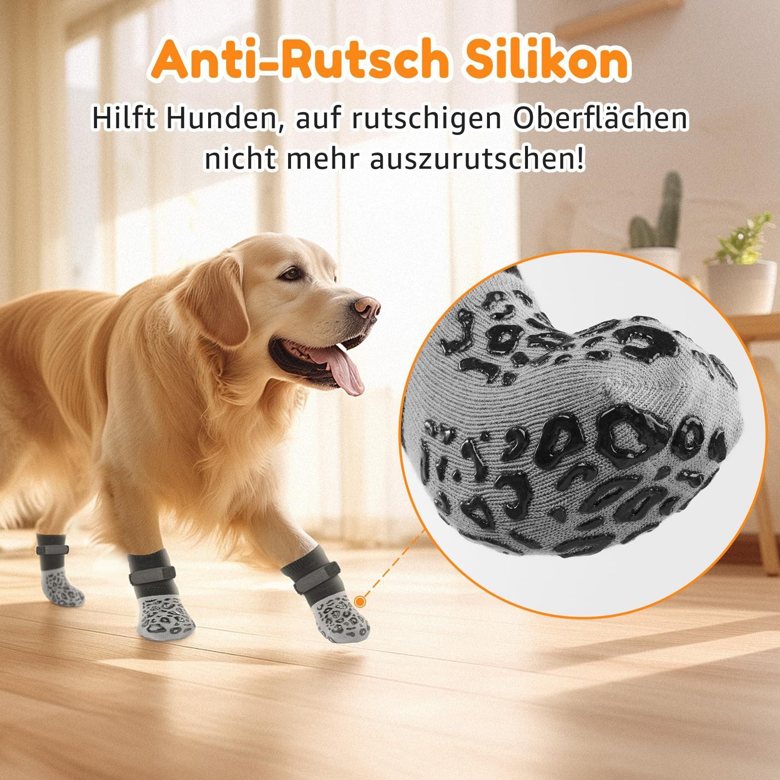FOUORTUNATE-BEE Hundekostüm Rutschfeste Hundesocken mit verstellbarem Halteband, 4er-Set, Beidseitig rutschfest, ideal für den Innenbereich