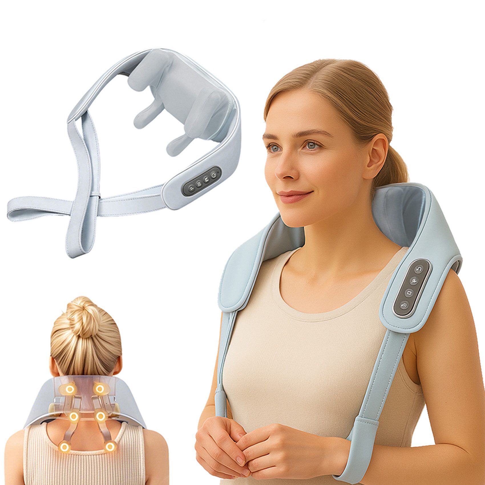 JASMART Nacken-Massagegerät für wohltuende Nackenmassage mit Wärme und 6 Massageköpfen, Massagegerät für Zuhause, Auto & Büro – tolles Geschenk für alle