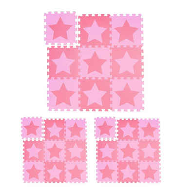 relaxdays Puzzlematte 27 x Puzzlematte Sterne rosa-pink