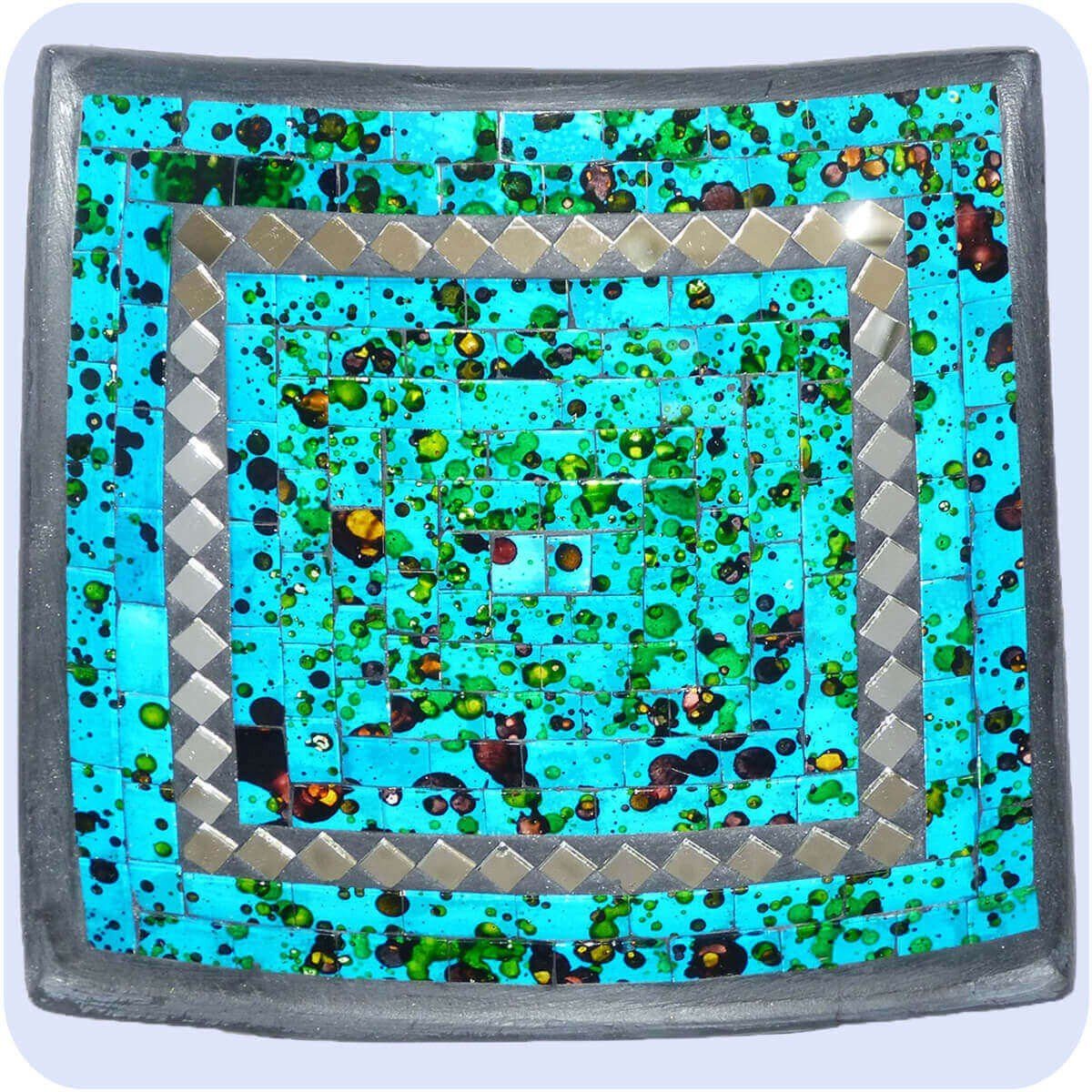 SIMANDRA Dekoschale Mosaik Schale Quadrat mit Spiegel ca. 25 cm (1 Stück) Blau