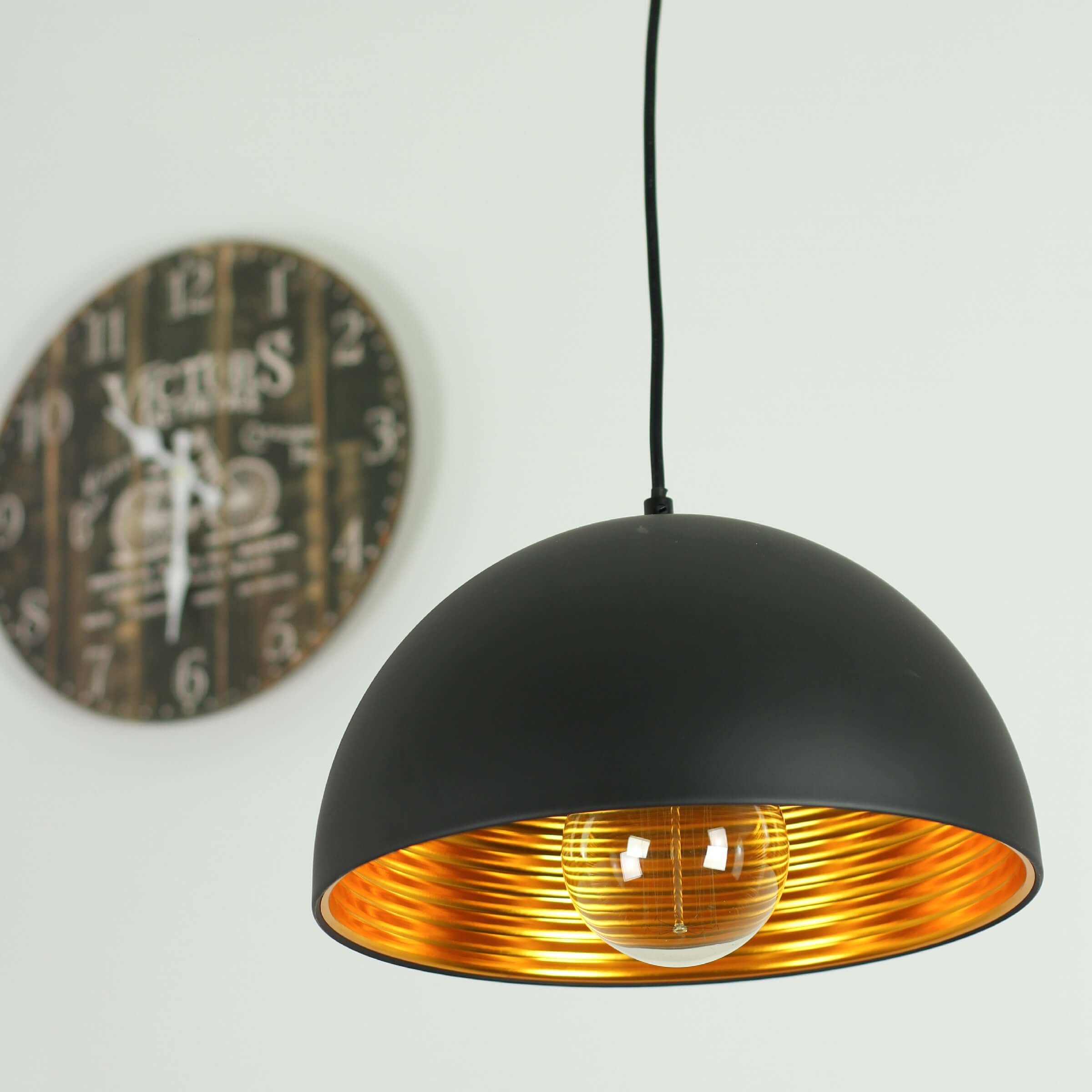 Licht-Erlebnisse Pendelleuchte NELLA, ohne Leuchtmittel, Hängeleuchte Ø 30 cm Schwarz Gold E27 Industrial Design Metall. € 119,95
