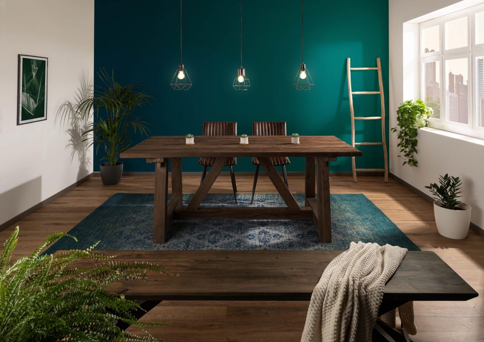 Massivmoebel24 Esstisch Esstisch Teak 270x100x78 natur unbehandelt BASSANO #147