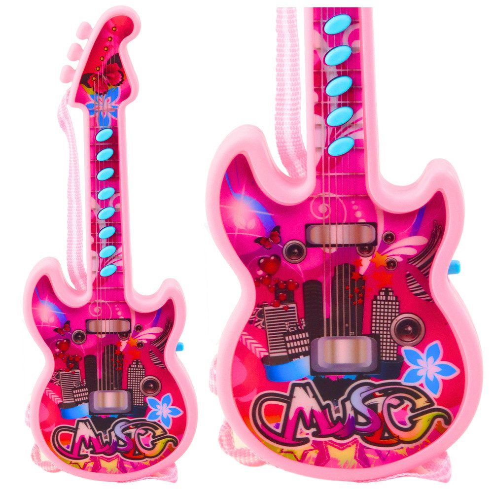 LEAN TOYS E-Gitarre Kindergitarre Spielzeuggitarre Musikspielzeug, Double Cutaway, Spar-Set, 1-St., 29 x 10,5 x 2 cm leicht, Melodien, Solmisationstasten, Schultergurt, leicht