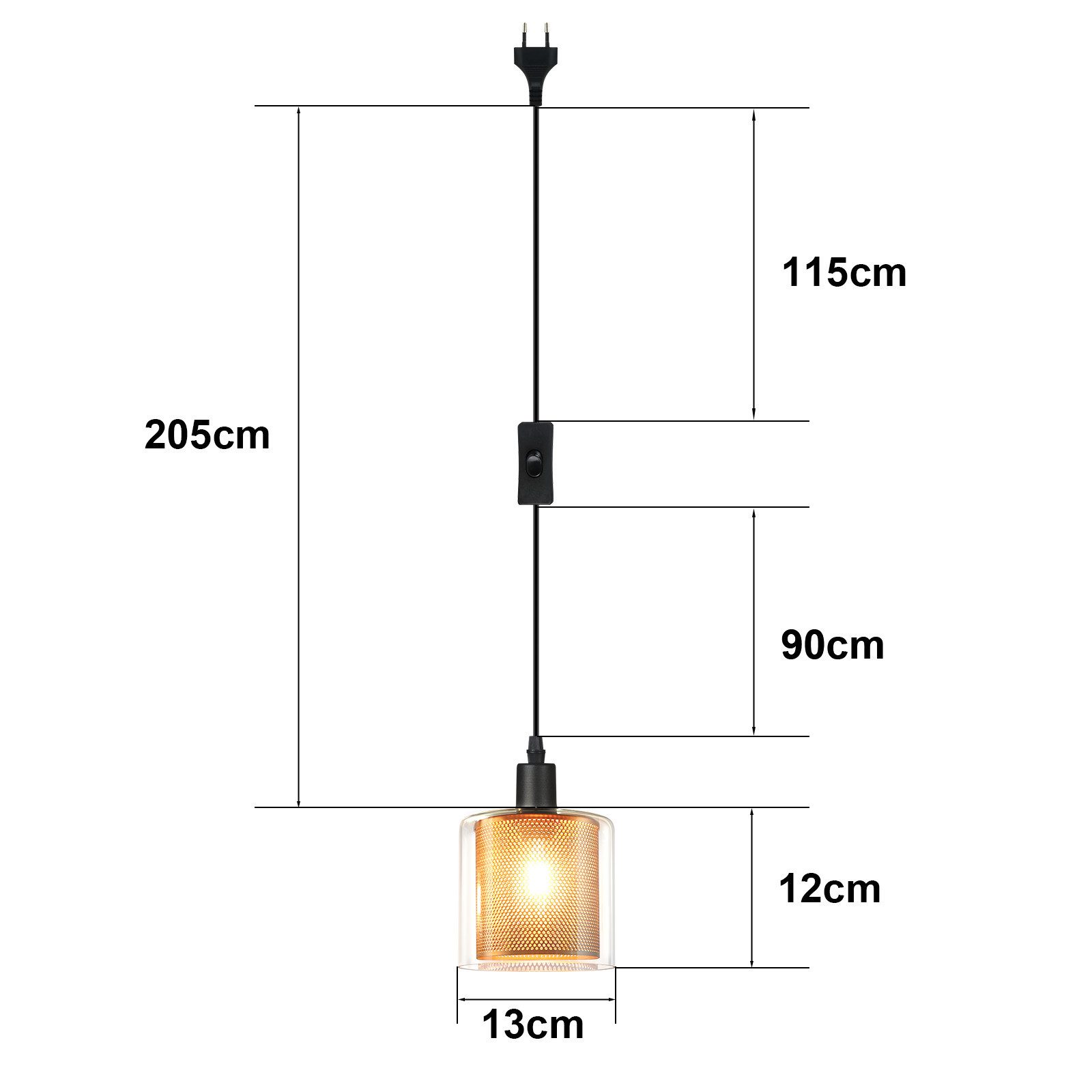 Nettlife Pendelleuchte Vintage Glas Gold E14 1 Flammig Esszimmer Hängelampe mit Stecker, mit Stecker und Schalter, LED wechselbar, Retro Esstisch Hängeleuchte für Wohnzimmer Küche