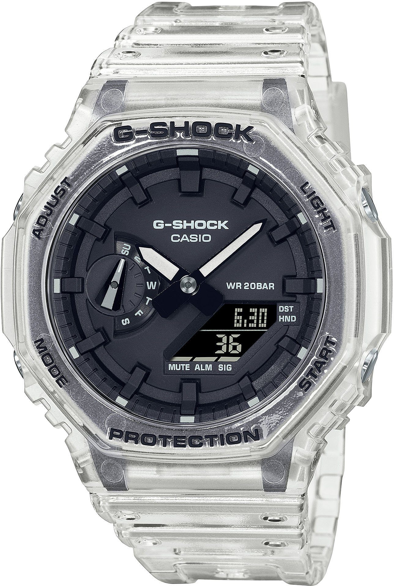 CASIO G-SHOCK Chronograph GA-2100SKE-7AER, Quarzuhr, Armbanduhr, Damen, Herren, digital, bis 20 bar wasserdicht