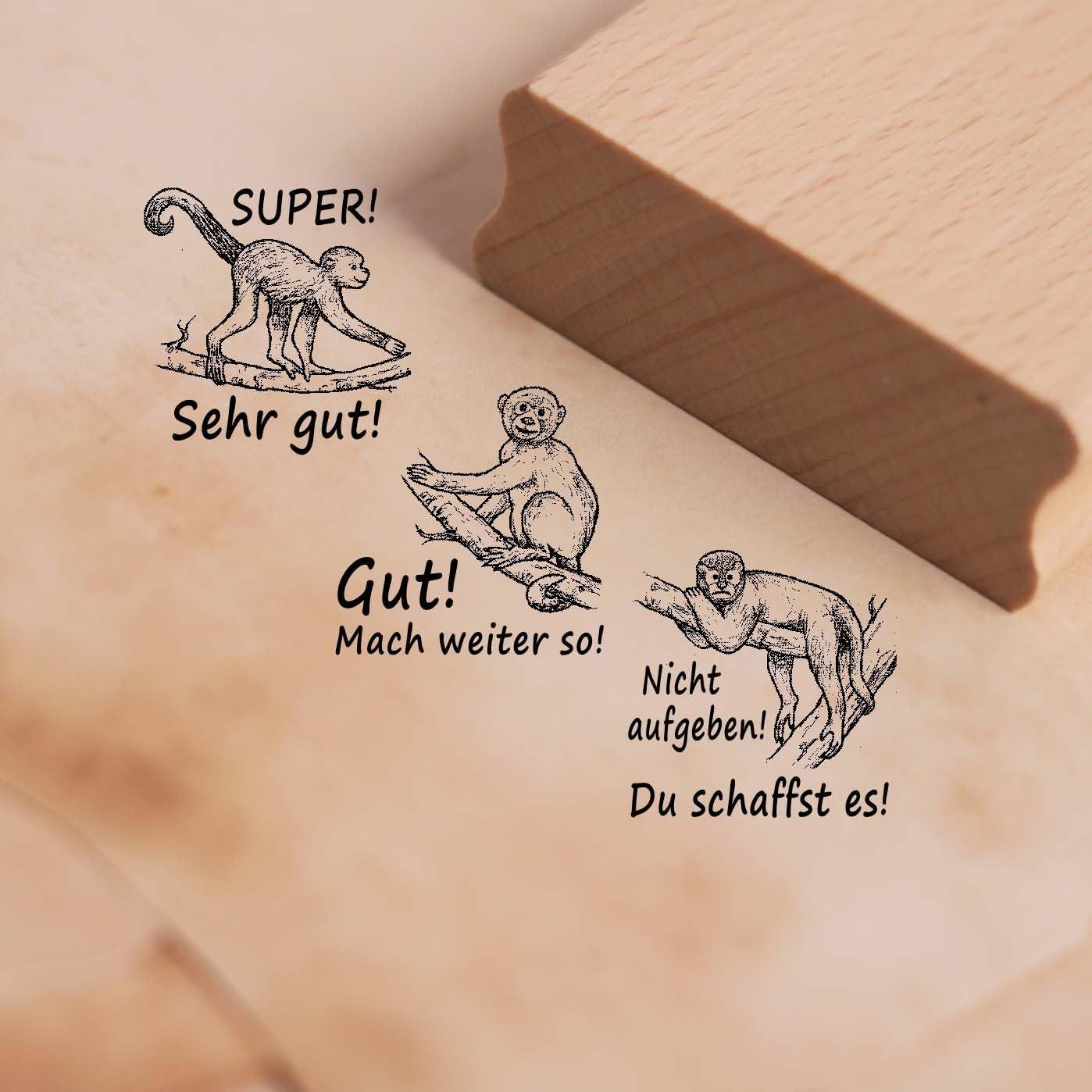 Dekolando Марки Печать учителя Affe im Set - 3 Motivstempel Affen mit Spruch, Schulstempel 3er Set