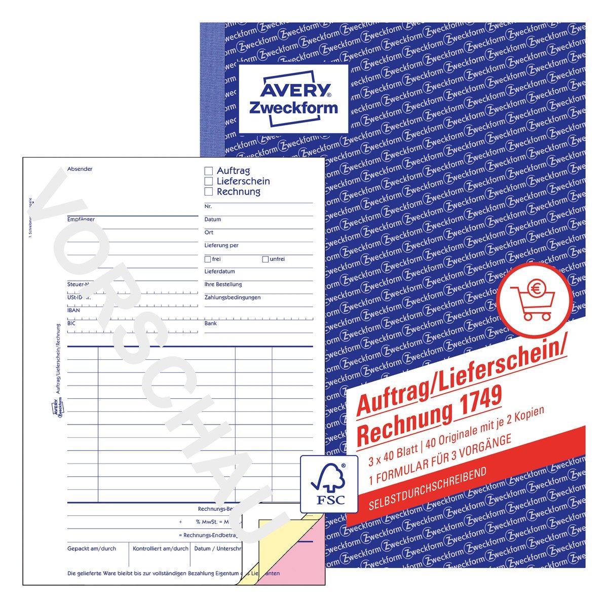 Avery Zweckform Formularblock AVERY Zweckform Auftrag/Lieferschein/Rechnung selbstdurchschreibend