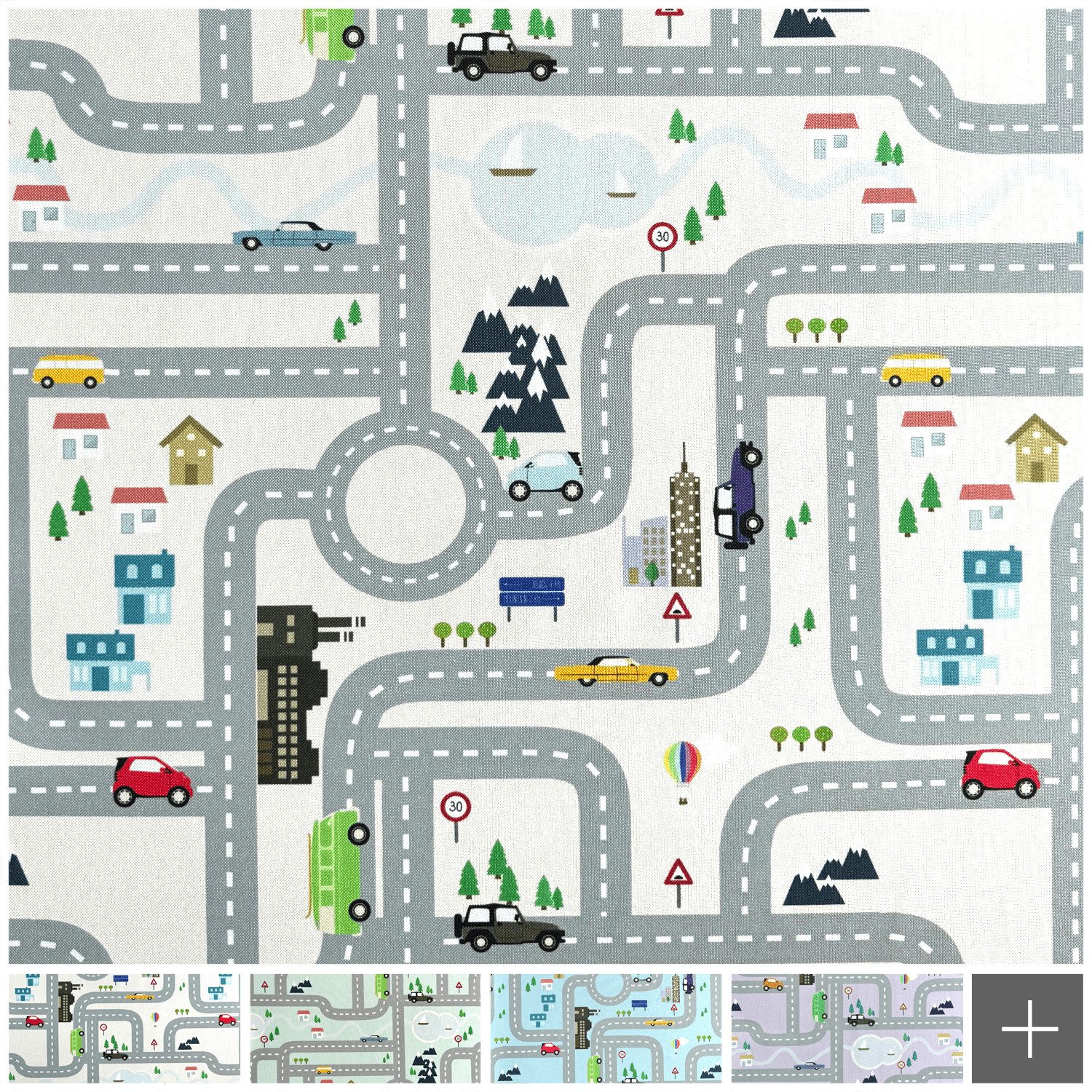 novely® Stoff HANAU AUTO - Möbelstoff mit Auto- und Straßenmotiv, Robust, Pflegeleicht, Waschbar, Meterware, 1lfm