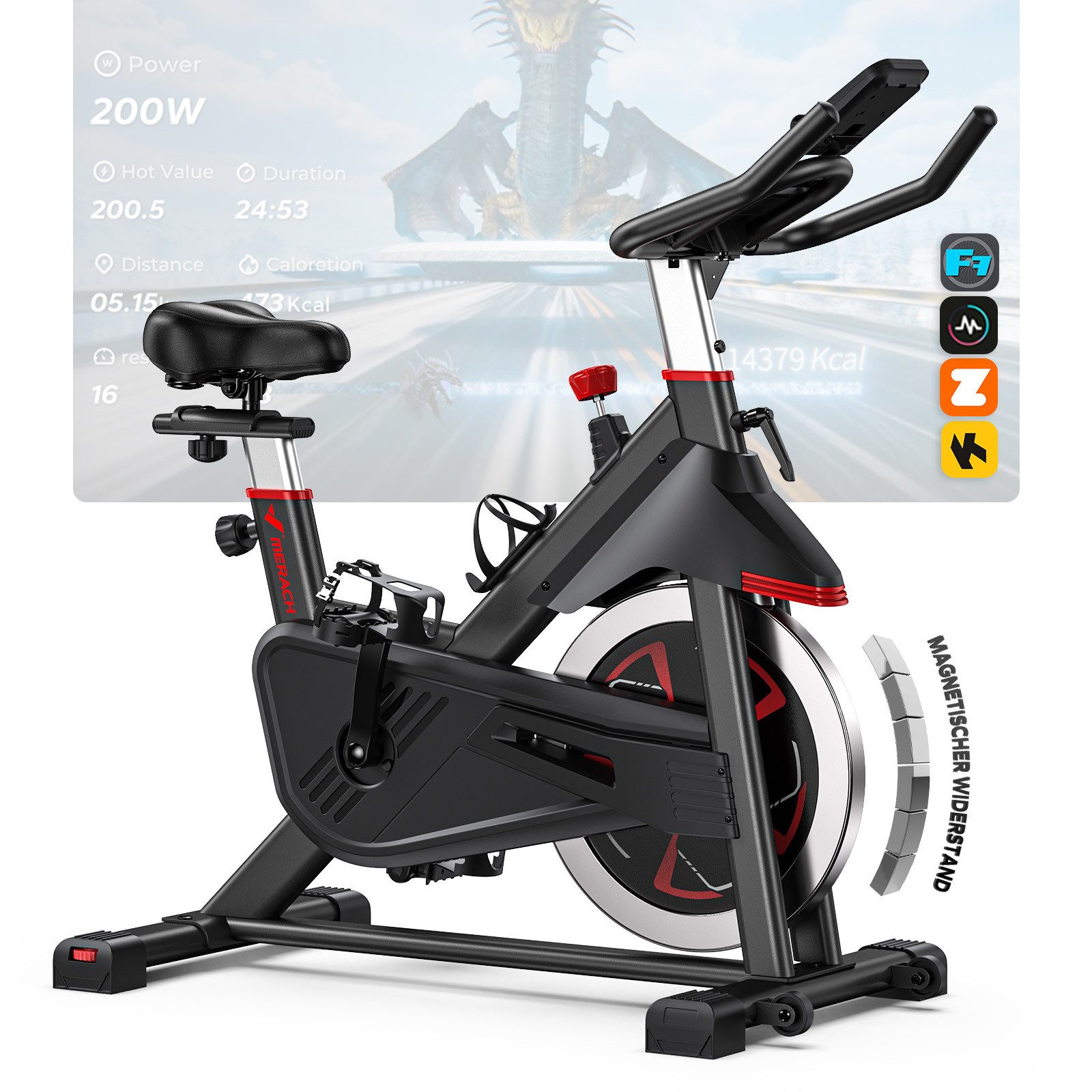 Heimtrainer Fahrrad für Zuhause mit APP & Magnetwiderstand