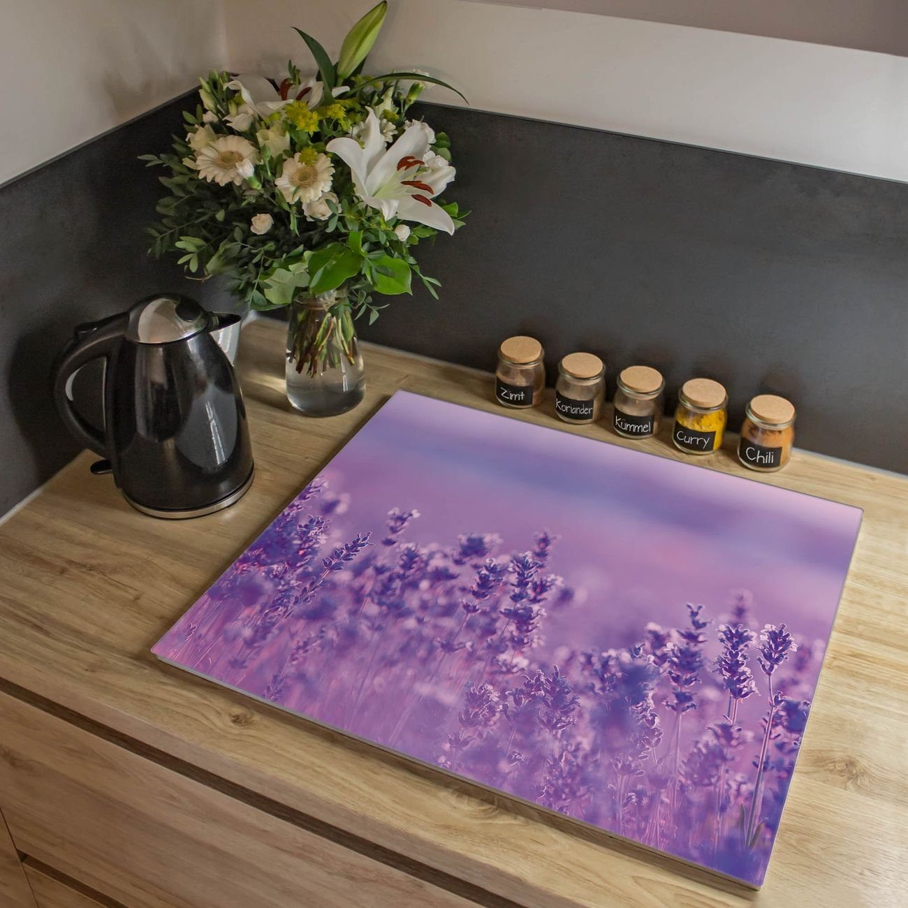 Herd-Abdeckplatte (gehärtet, inkl. Glas selbstklebende Lavendelmeer, Gummifüßchen) 1 tlg., banjado