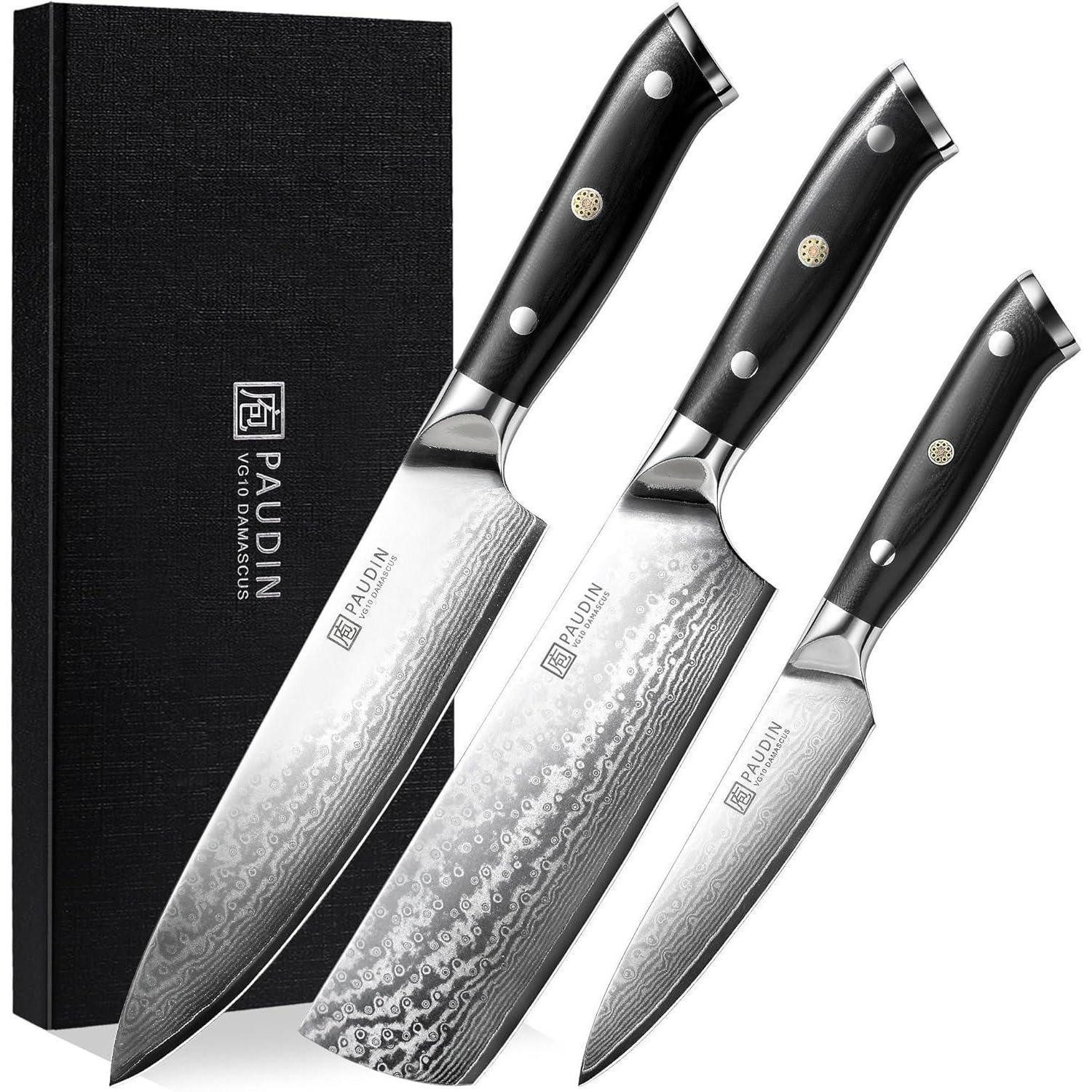 LuxusKollektion Messer-Set 3-tlg Damastmesser Set 67 Schichten VG10 Stahl G10 Griff