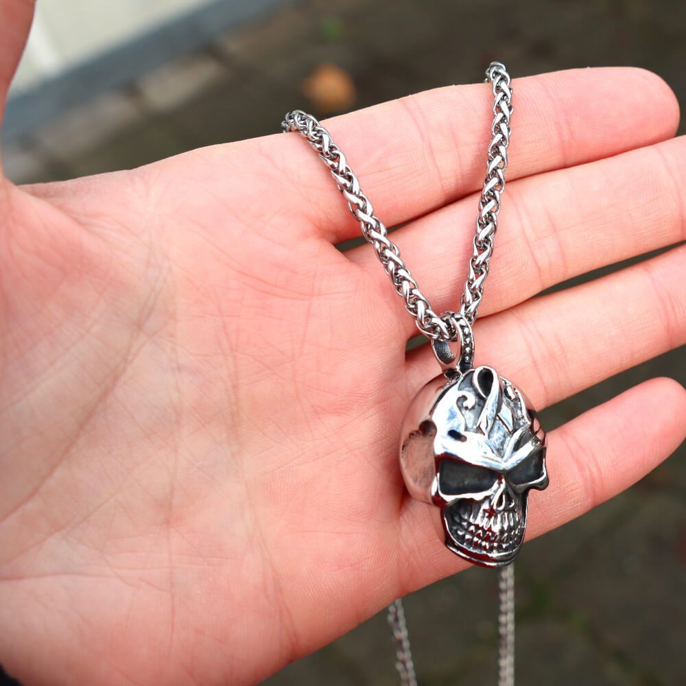 DALMARO Edelstahlkette Lederkette Edelstahl 316 SKELETON HEAD, Herren Biker Kette - Inkl. Schmuckbox