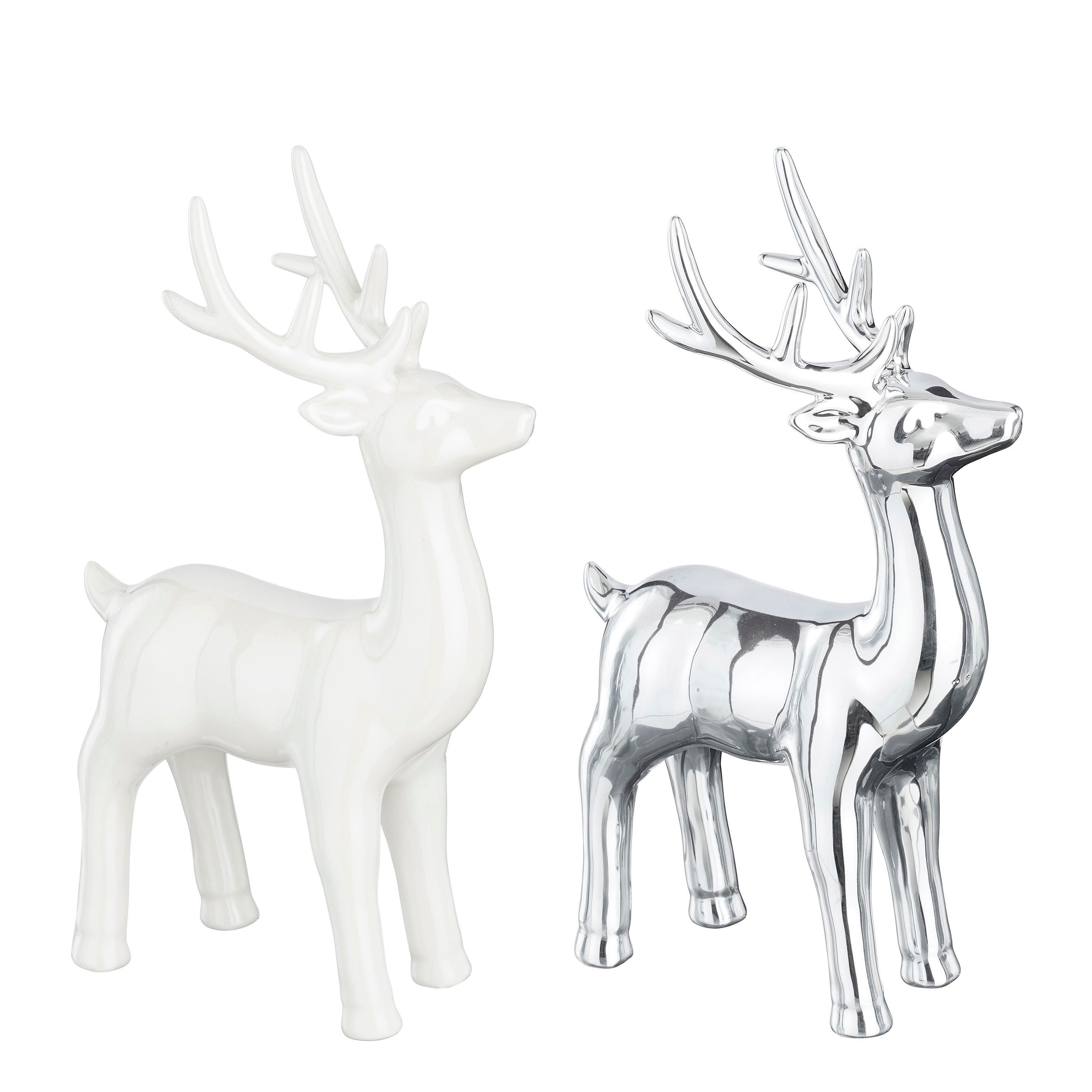 edelman Dekoobjekt Mica, Rentier, silber oder weiss, l17,5xb9,5xh30,5cm, Weihnachtsdeko 1 (1 St)