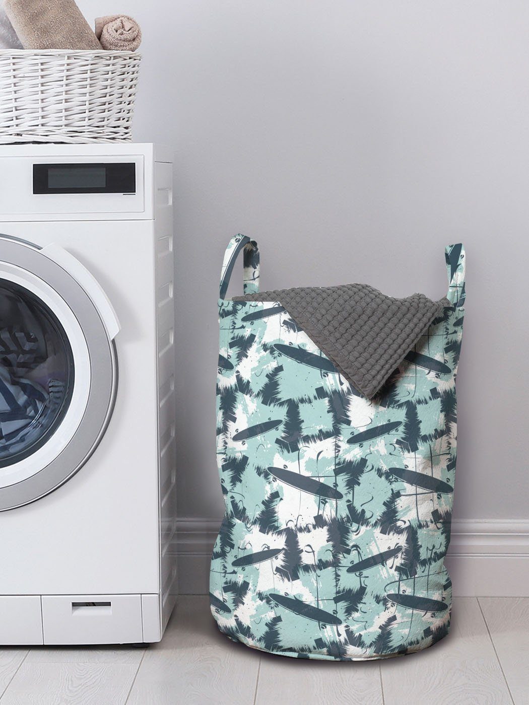 Abstrakt Jugend-Schmutz-Art Waschsalons, Forms Abakuhaus mit Wäschesäckchen Kordelzugverschluss für Wäschekorb Griffen