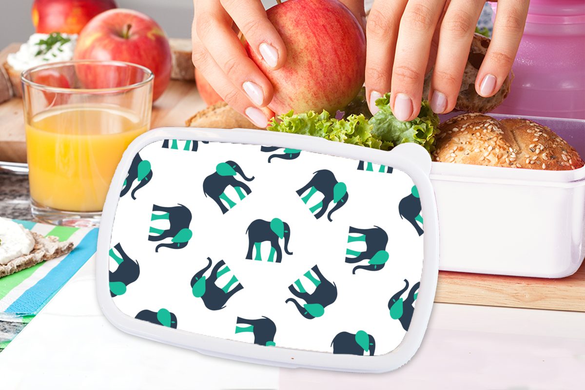 Muster für für Erwachsene, Mädchen Elefant Brotdose, MuchoWow Brotbox Kinder Kunststoff, und - und weiß - Jungs Lunchbox Grün, (2-tlg),