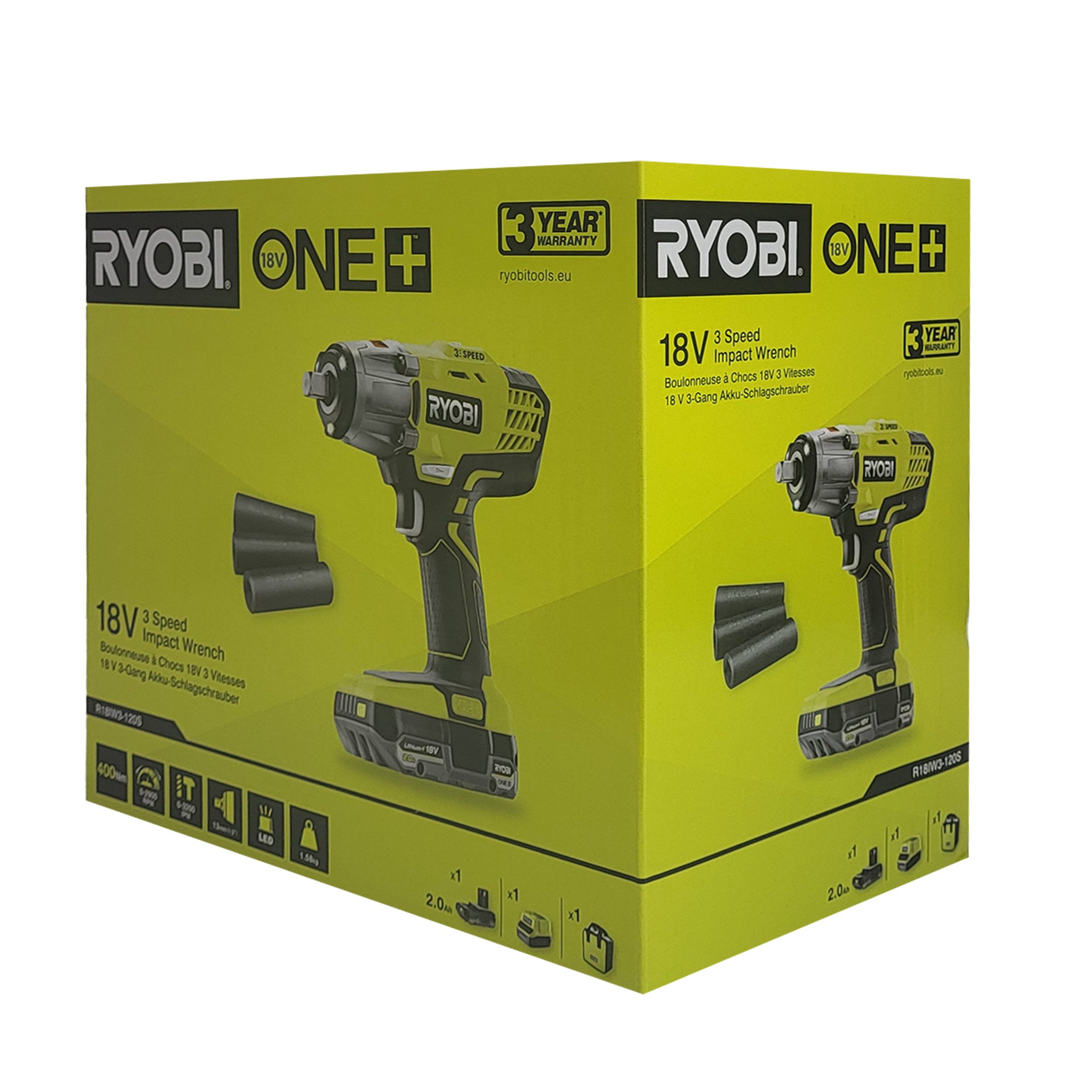 RYOBI Akku-Schlagschrauber Ryobi R18IW3-120S – 18V ONE+ Akku-Schlagschrauber 400 Nm Set, (1-tlg)