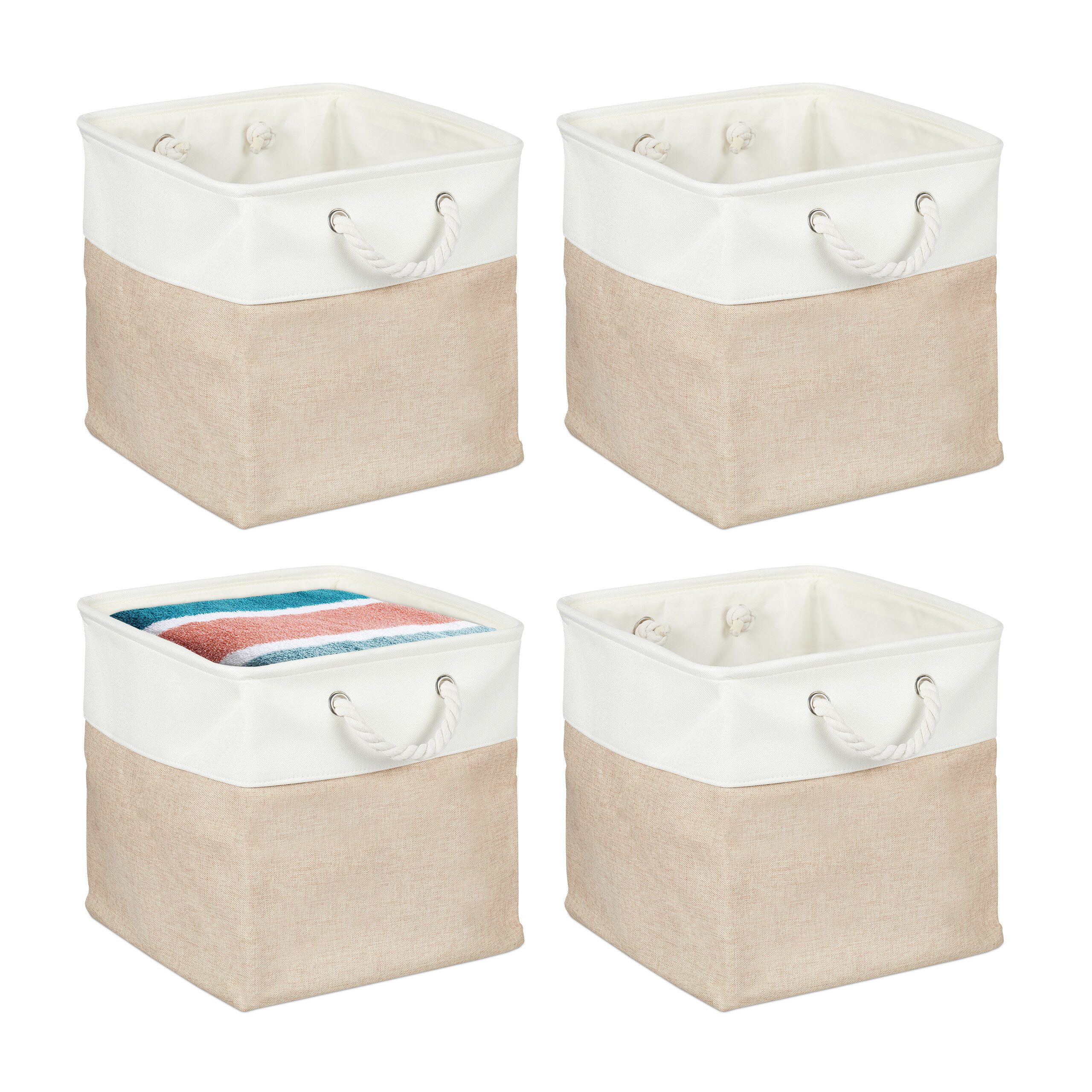 relaxdays Regalkorb Aufbewahrungskorb Leinen im 4er Set (4 St), Beige
