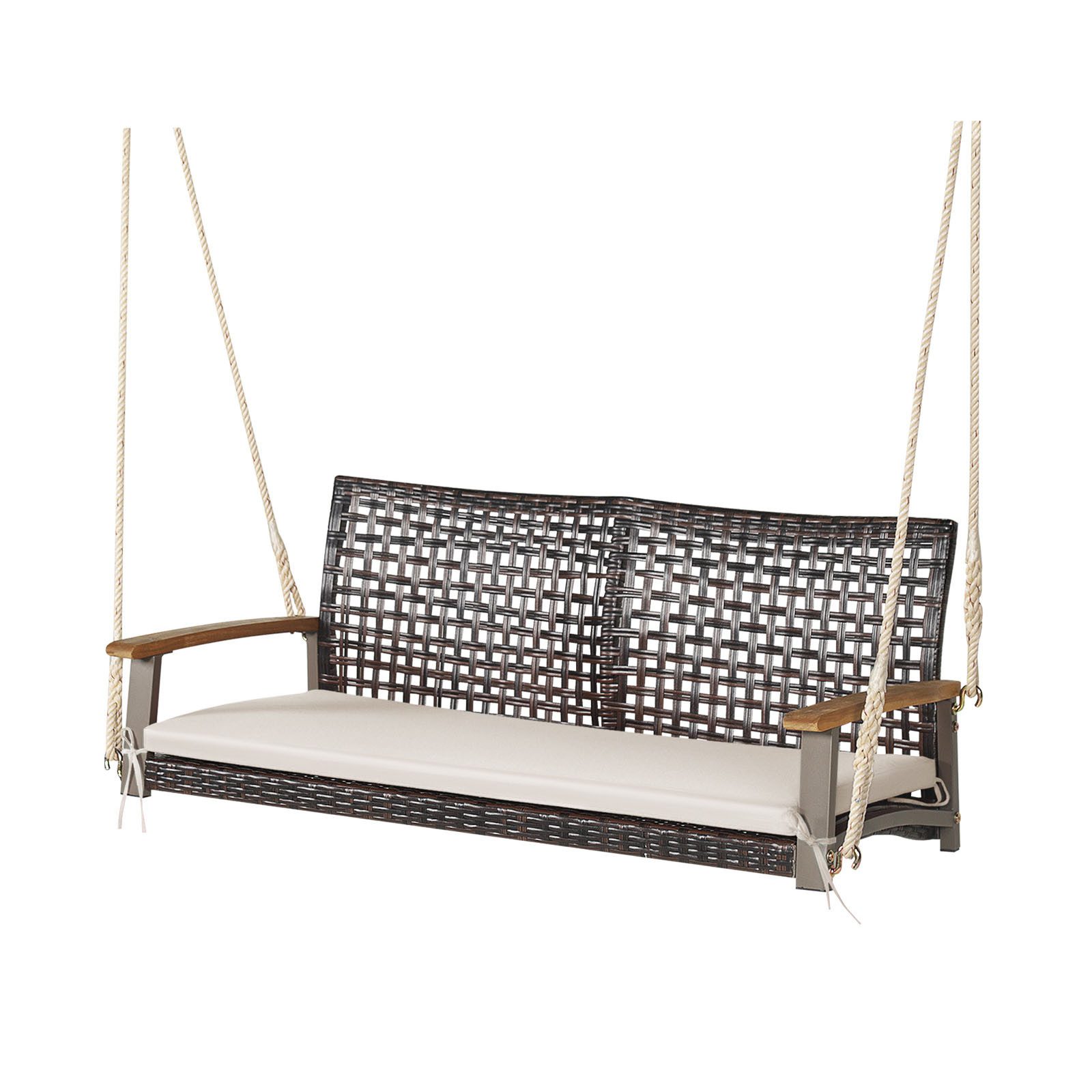 KOMFOTTEU Hängesessel, aus PE-Rattan, 2-Sitzer, Outdoor-Schaukel mit weichem Kissen