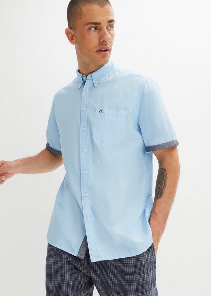 bonprix Kurzarmhemd Button-down-Kragen, aus reiner Baumwolle, Regular Fit, Kurzarm-Design