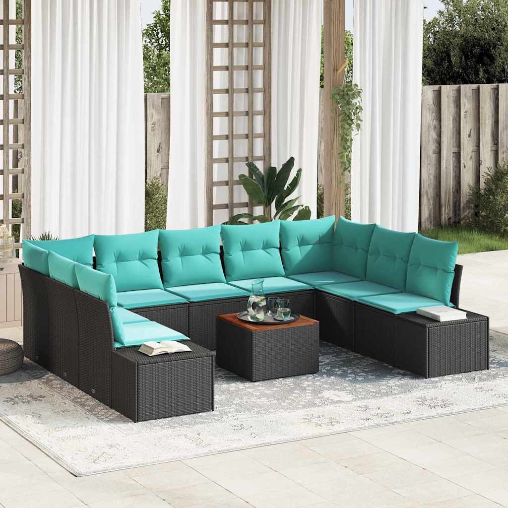 vidaXL Gartenlounge-Set Gartensofa-set 10 Stk. Schwarz Poly-Rattan, (10-tlg)