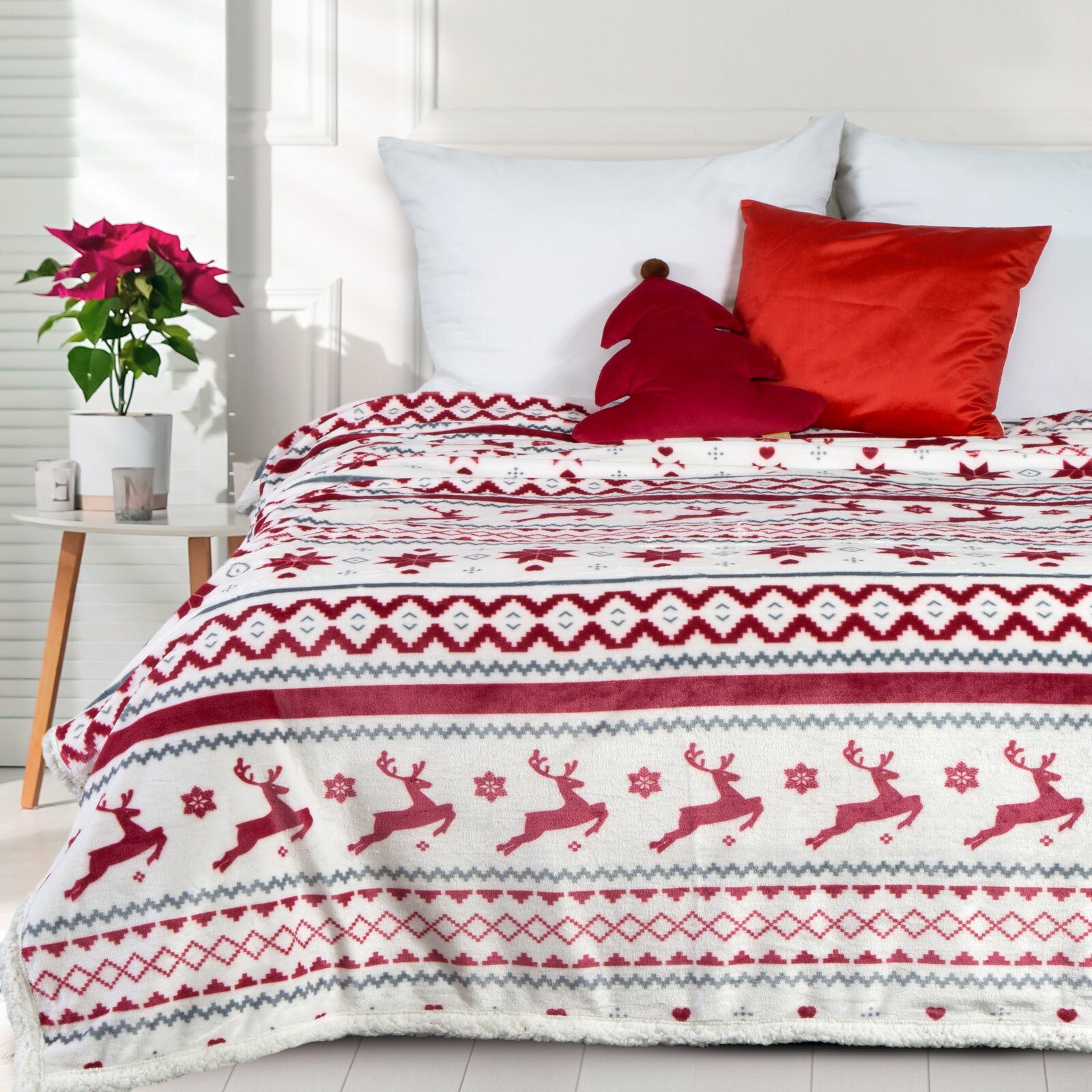 Wohndecke Winter Muster Karomuster Schneeflocken Geschenkidee, günstig online kaufen