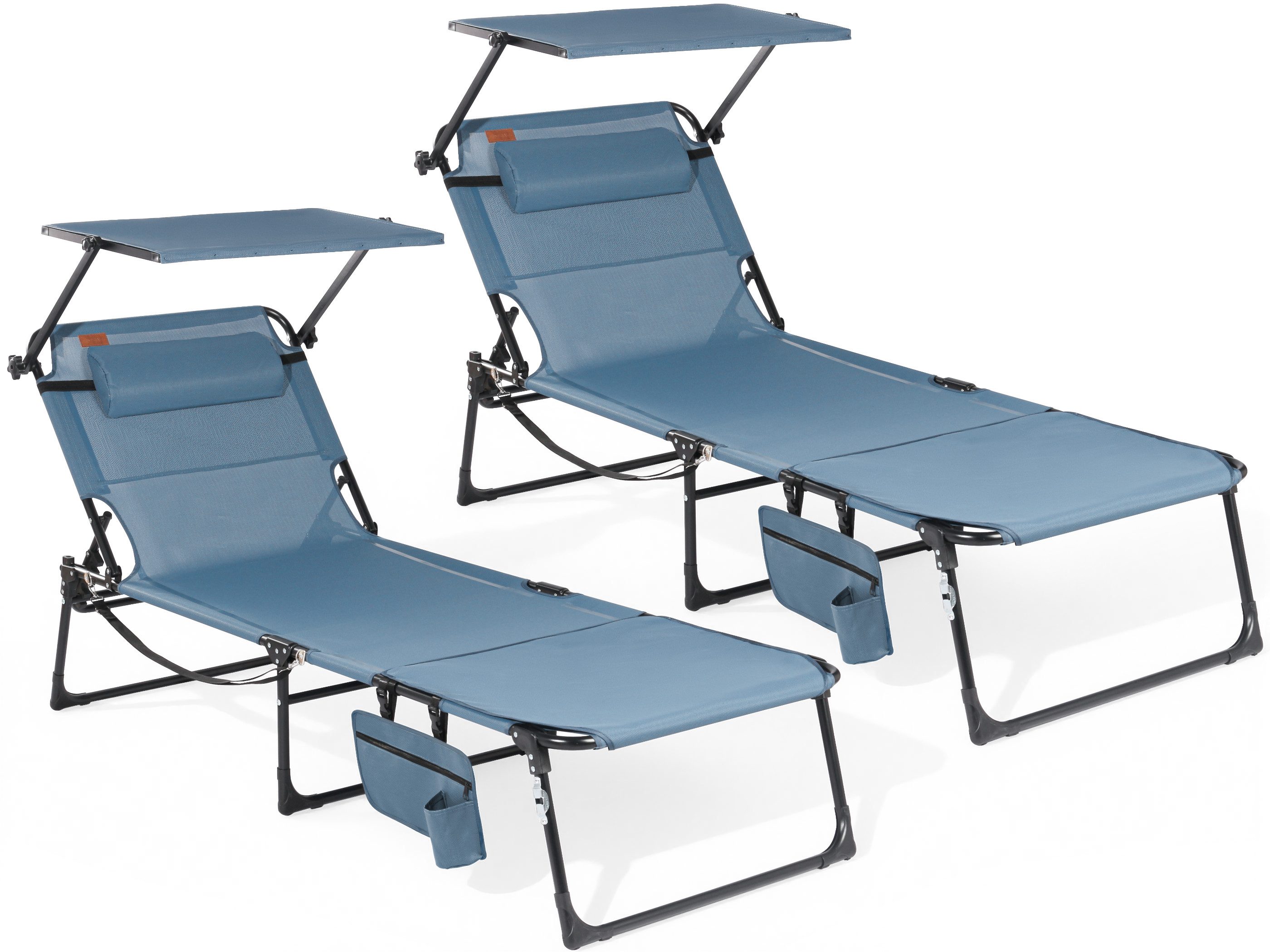 HOMECALL Gartenliege Sonnenliege mit Gesichtsöffnung und Sonnendach, klappbarer Liegestuhl, bis180 kg 200x70cm 4-Fach verstellbare Rückenlehne, 2 St., für Garten, Strand und Camping