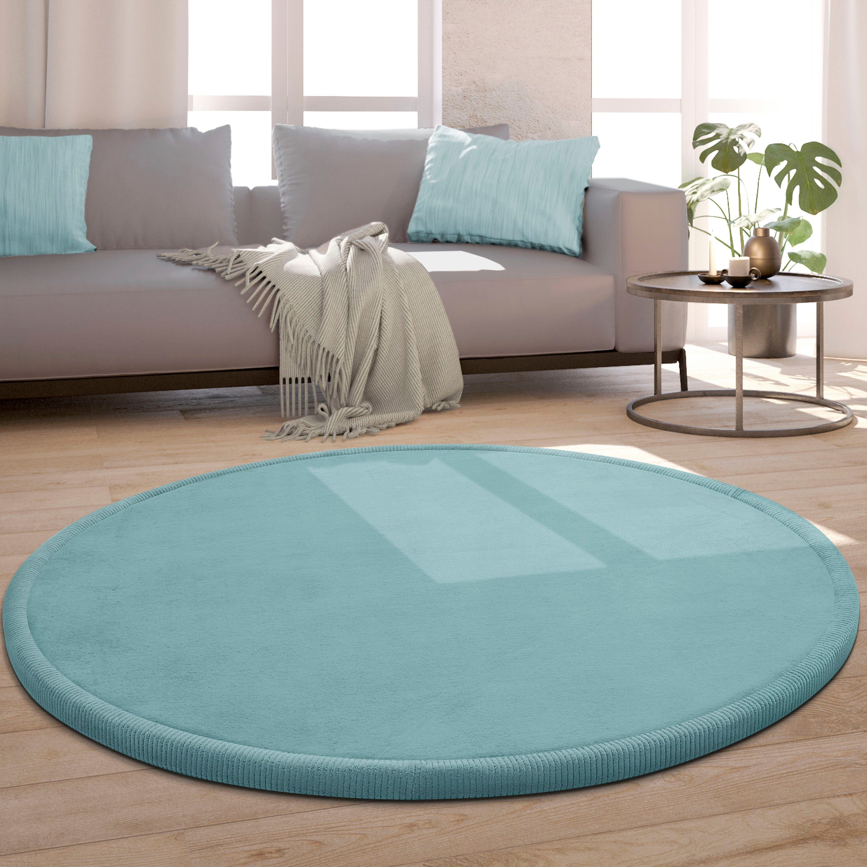 Teppich Tatami 475, Paco Home, rund, Höhe: 24 mm, Kurzflor, Uni Farben, mit Memory Foam, waschbar blau | Hochflor-Teppiche