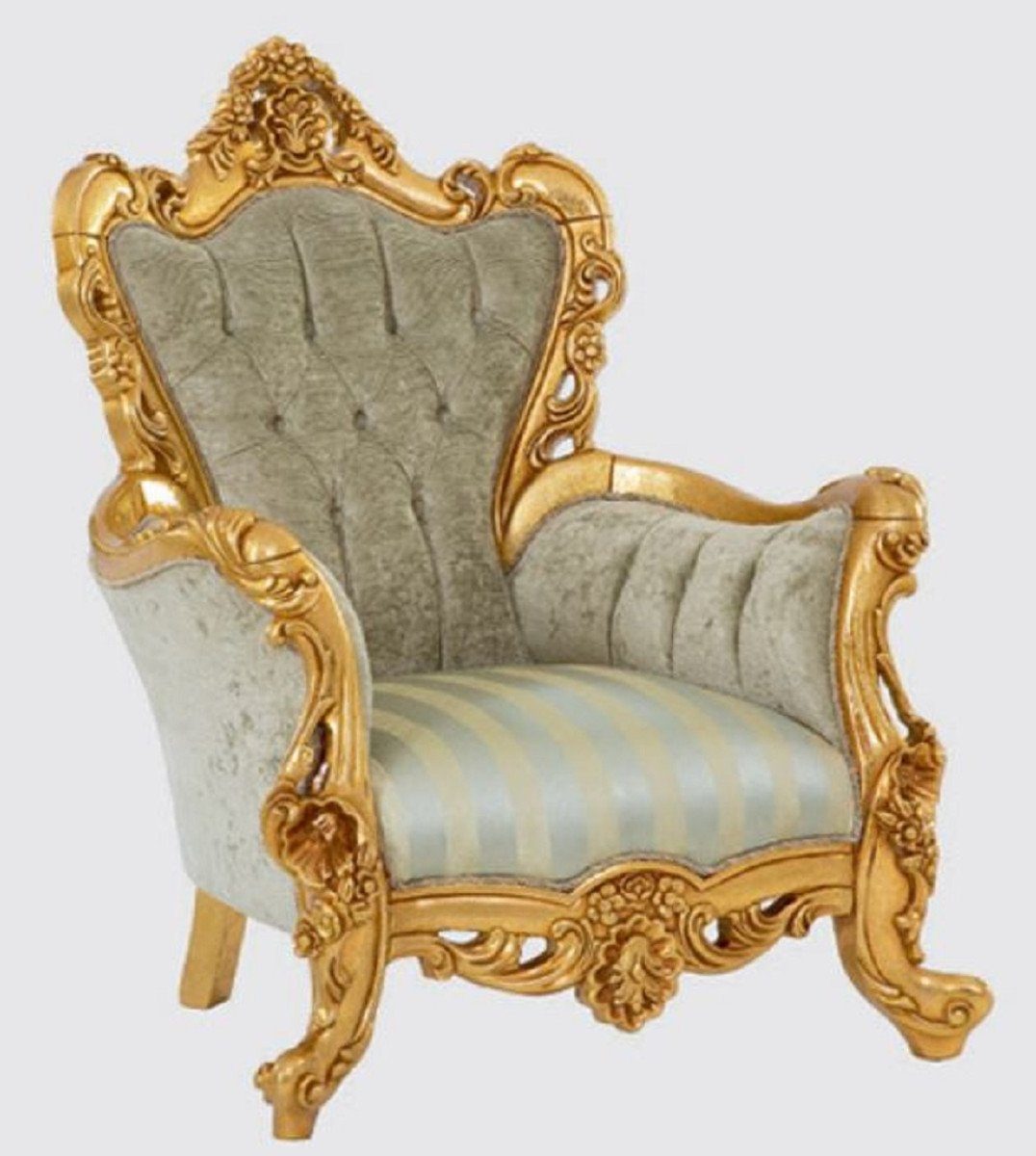 Casa Padrino Sessel Luxus Barock Sessel Grün / Gold 100 x 100 x H. 122 cm - Handgefertigter Wohnzimmer Sessel mit elegantem Muster - Barock Wohnzimmer Möbel - Edel & Prunkvoll