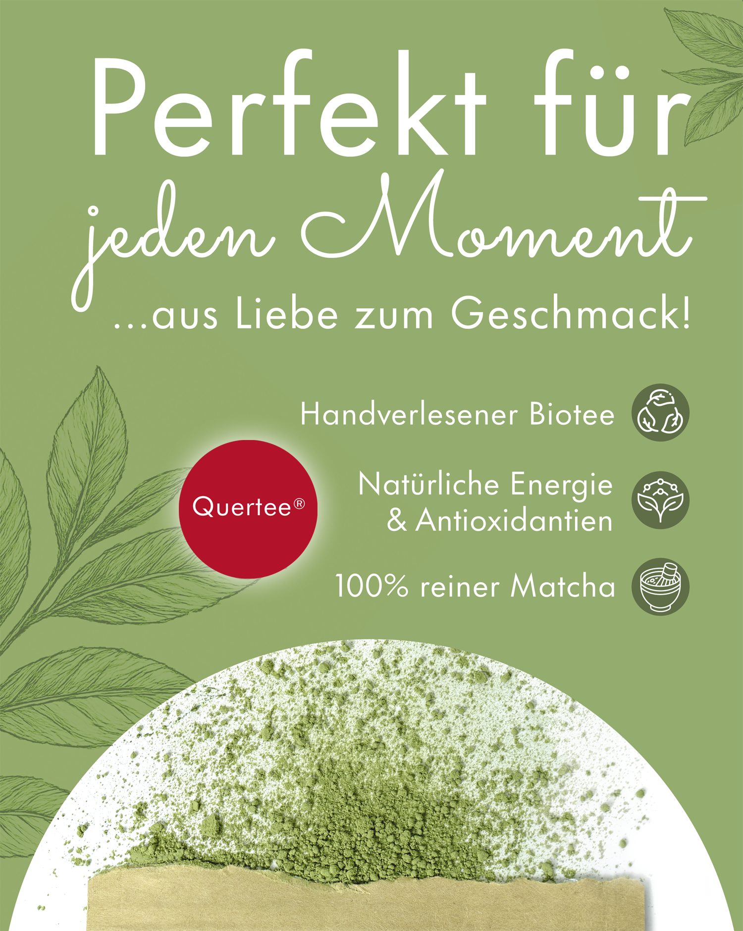 Quertee Tee Bio Matcha Pulver aus Japan - ohne Zusätze, reich an Antioxidantien, 100 g