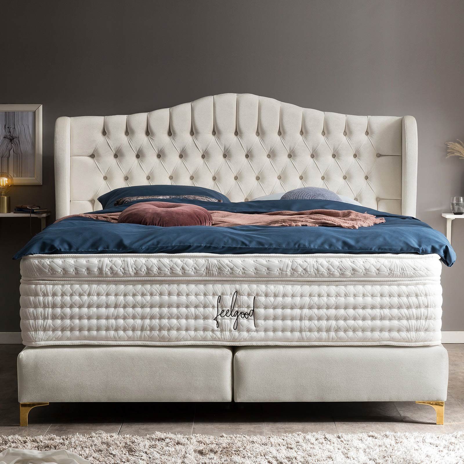 BettCo Boxspringbett Maison (in Creme Samt, günstig online kaufen