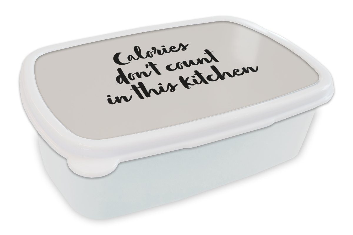 MuchoWow Lunchbox Zitate - Kochen - Sprichwörter - In dieser Küche zählen die Kalorien, Kunststoff, (2-tlg), Brotbox für Kinder und Erwachsene, Brotdose, für Jungs und Mädchen weiß
