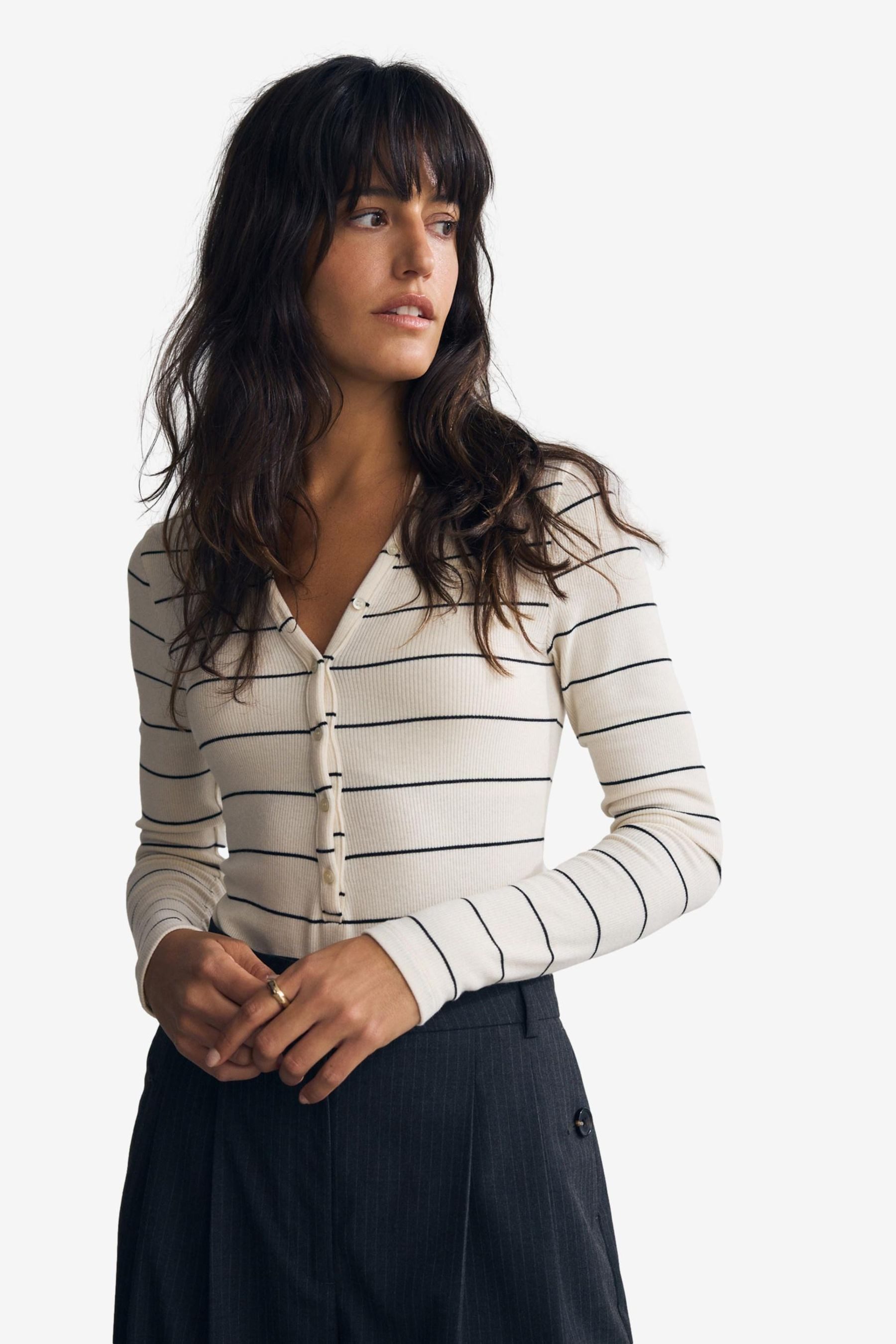 Next Langarmbody Gerippter, langärmliger Henley-Body (1-tlg)