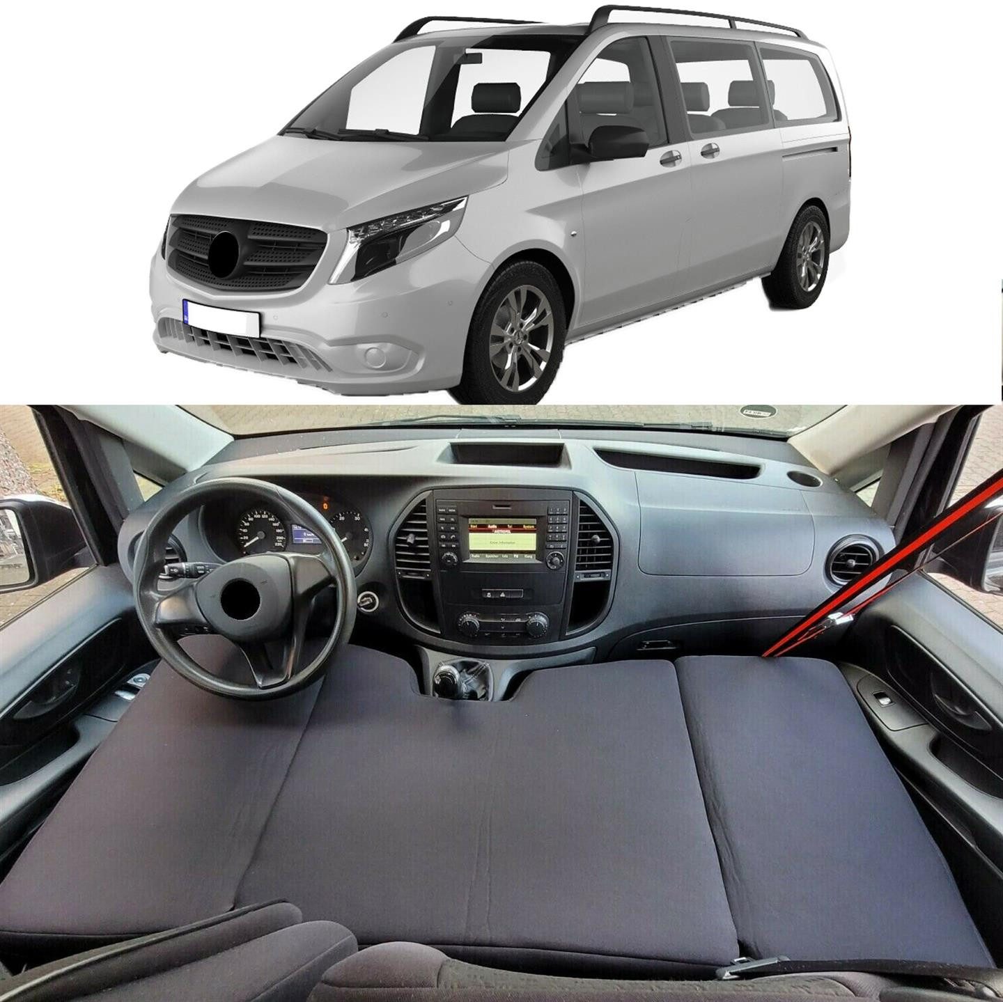 Klappmatratze für Mercedes Vito V eVito EQV W447 Bj ab 2014 (447), BREMER SITZBEZÜGE, (Set, 3-teilige klappbare Schlafauflage), in Schwarz