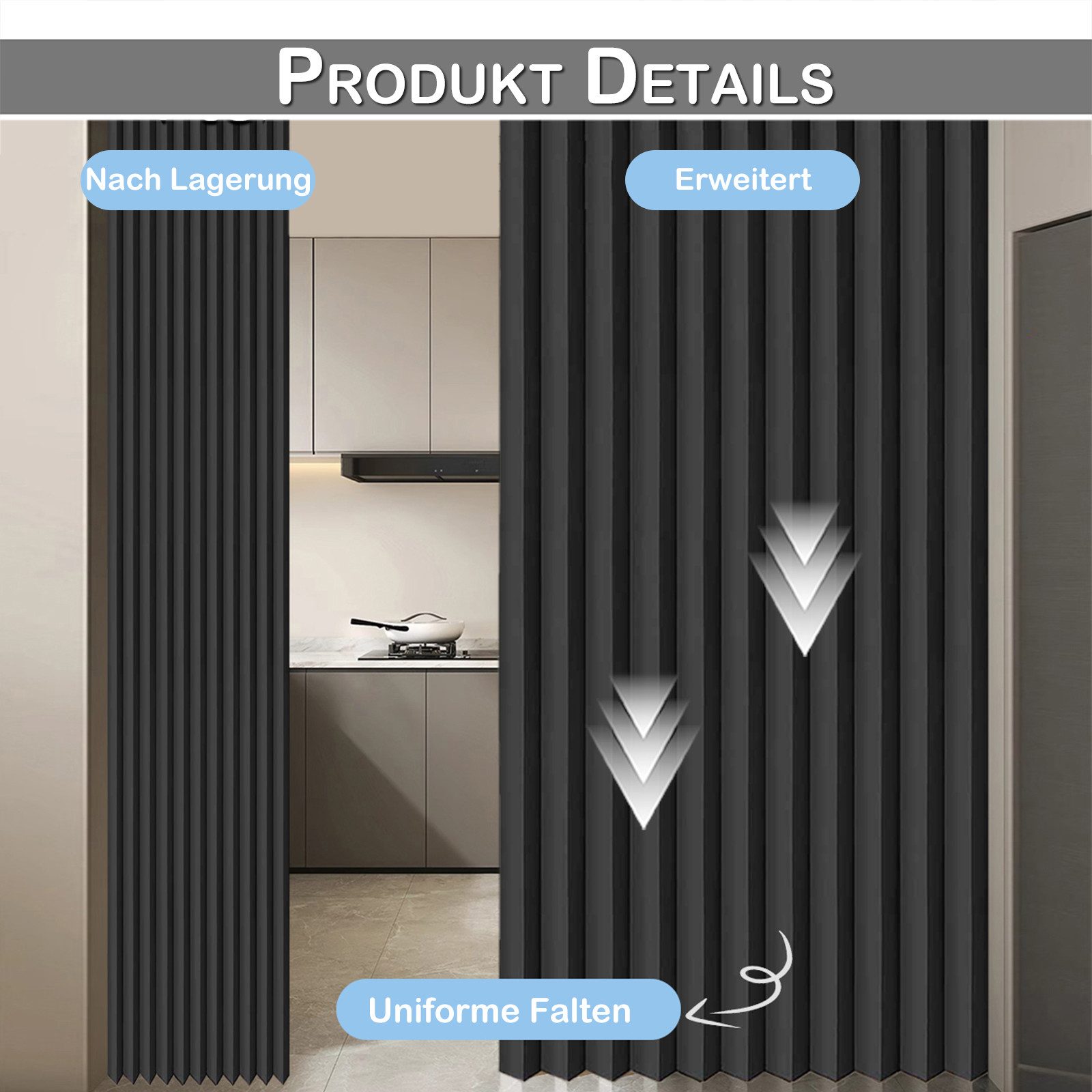 LMaxhome Türvorhang Wandteiler Raumteiler Vorhang Breite 254 cm Sichtschutz für Wohnzimmer (1 St), blickdicht, Oxford-Gewebe, Türgardine mit Häkchen Verdunkelun – Bild 5 von 5