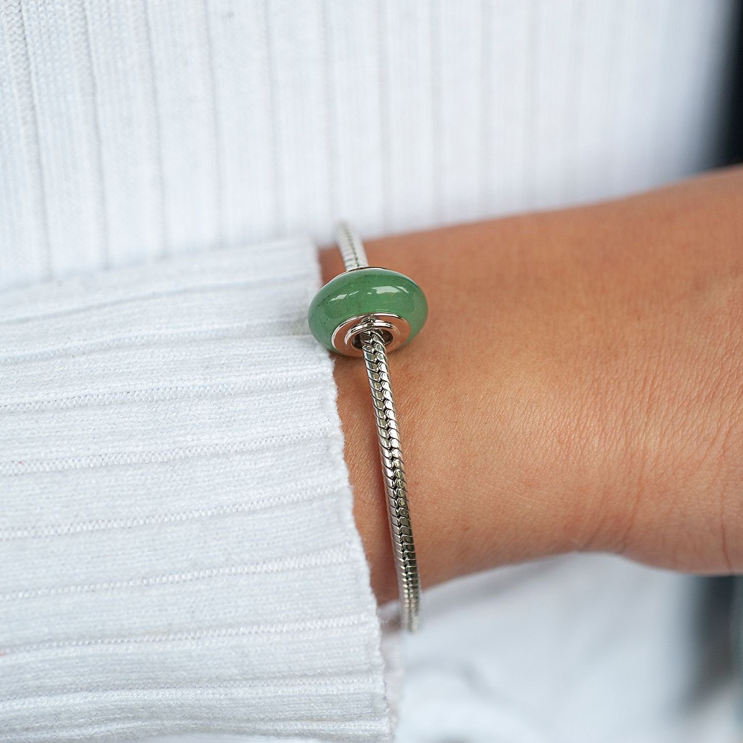 Materia Bead Naturstein Aventurin Grün 419, Kern aus 925 Sterling Silber