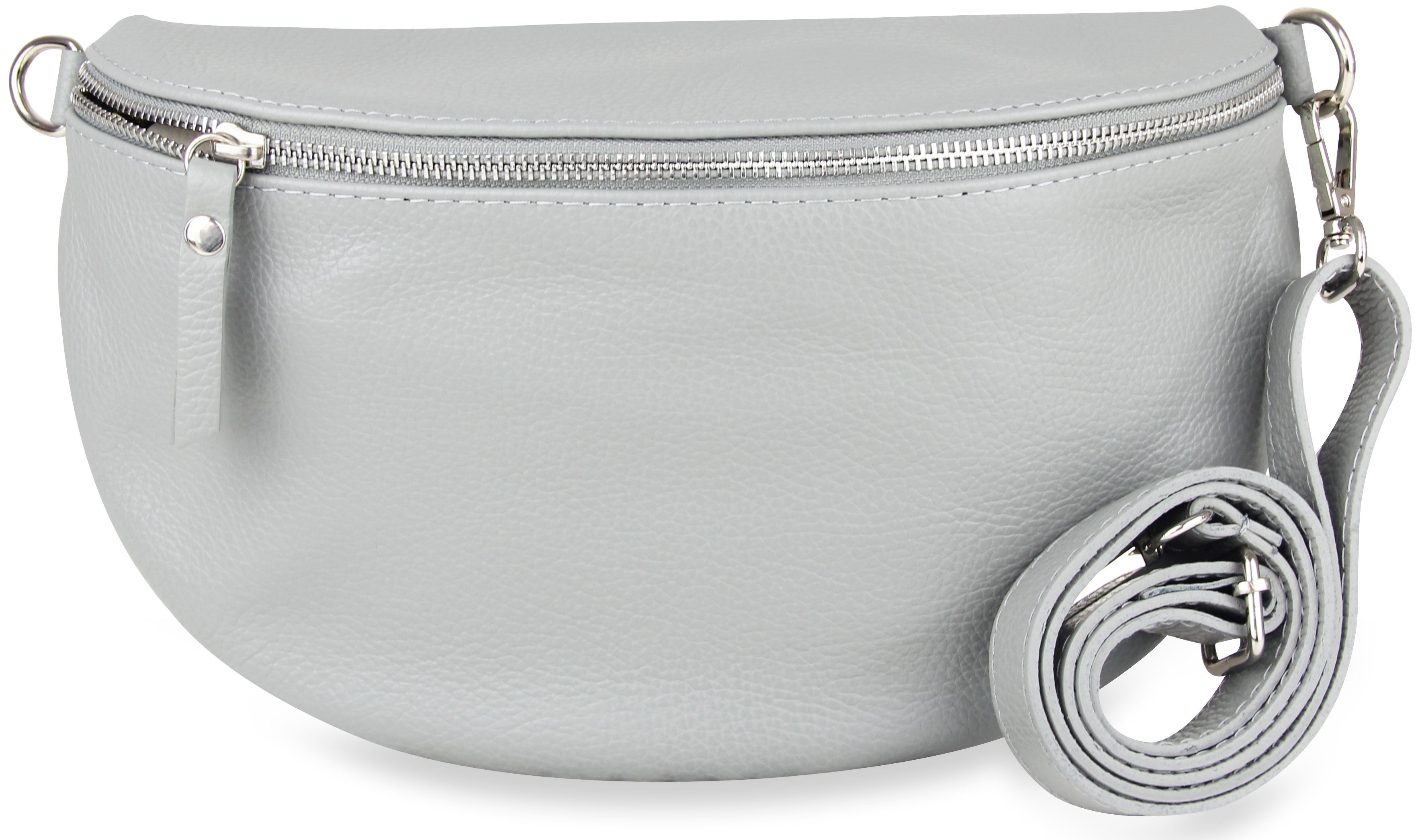 Frentree Umhängetasche Damen aus Echtleder, Made in Italy, Crossbody Schulter/Bauchtasche, mit silbernem Reißverschluss, verstellbarer Schulterriemen, Размер Maxi