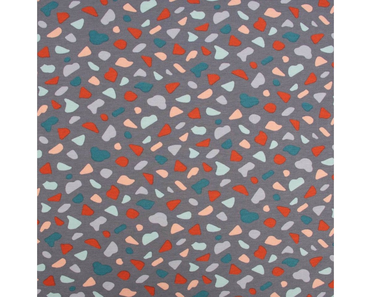 Thumbnail - SCHÖNER LEBEN. Stoff Baumwolljersey Organic Bio GRAPHIC DOTS Mosaik grau mint rosa 1,5m, allergikergeeignet