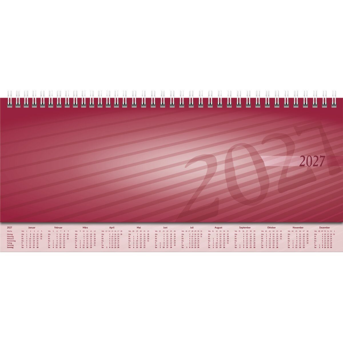 Schreibtischkalender Schreibtischquerkalender Sequenz 29,7x10,5cm 1 Woche /2 Seiten rot 202